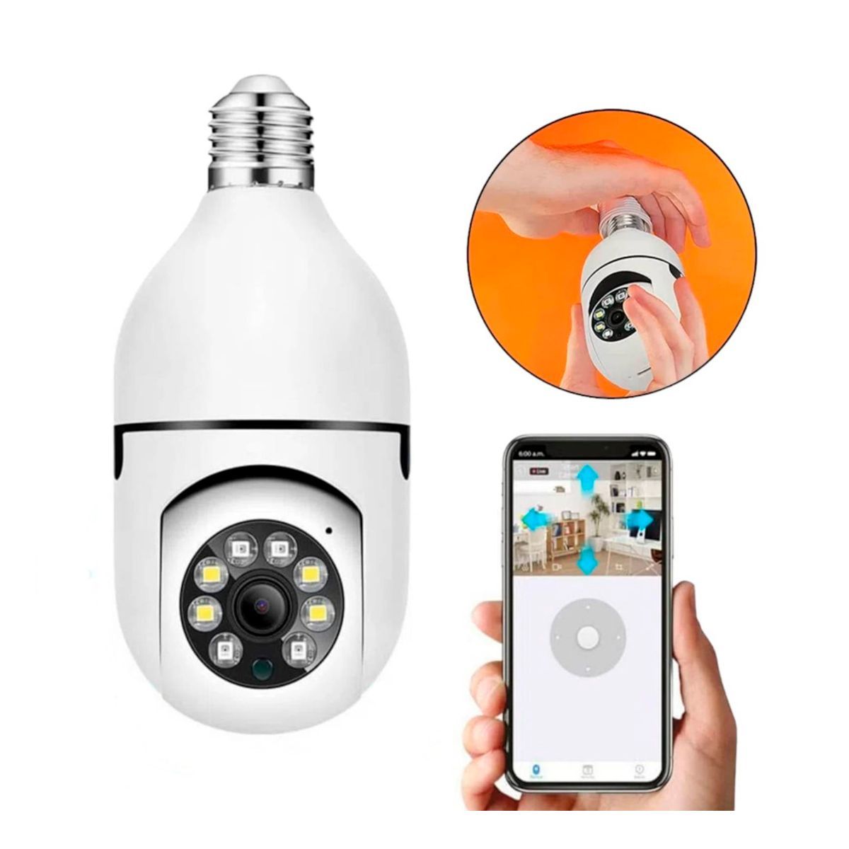 GENERICO - Foco Camara Espía Seguridad Vision Nocturna Facil Instalar Giro 360