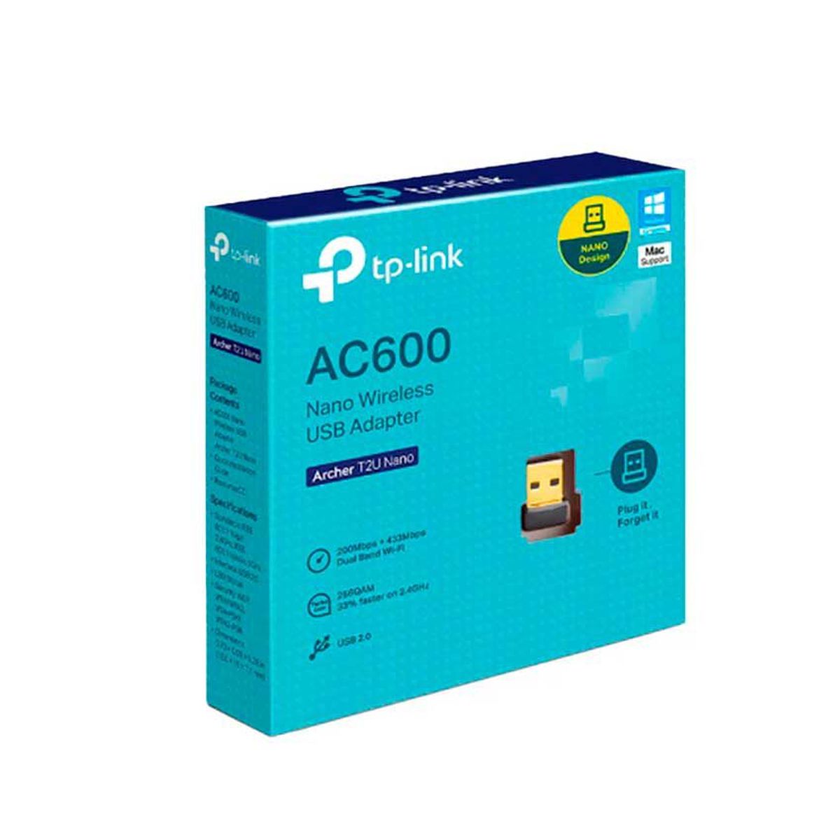 TP LINK - ADAPTADOR WIFI TP-LINK AC600 ARCHER T2U NANO USB 2.0 2.4 GHz - 5GHz