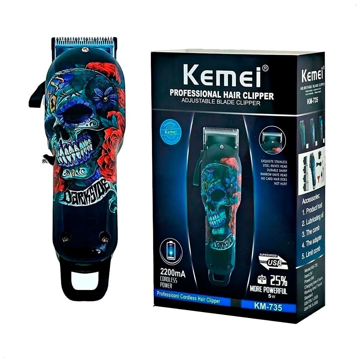 KEMEI - Máquina de Corte de Cabello Inalámbrica Kemei KM 735