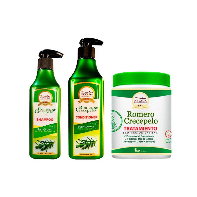 NEVADA NATURAL PRODUCTS - Shampoo 320ml y Acondicionador 520ml + Cremero 1Kg Romero Crecepelo