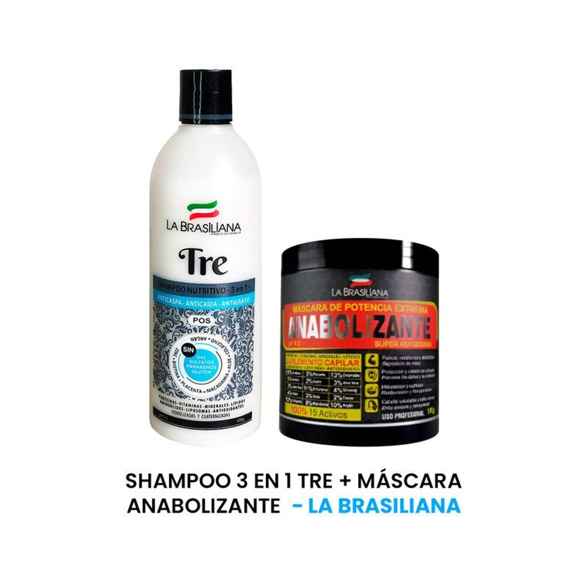LA BRASILIANA - Shampoo 3 en 1 Tre + Máscara Anabolizante La Brasiliana