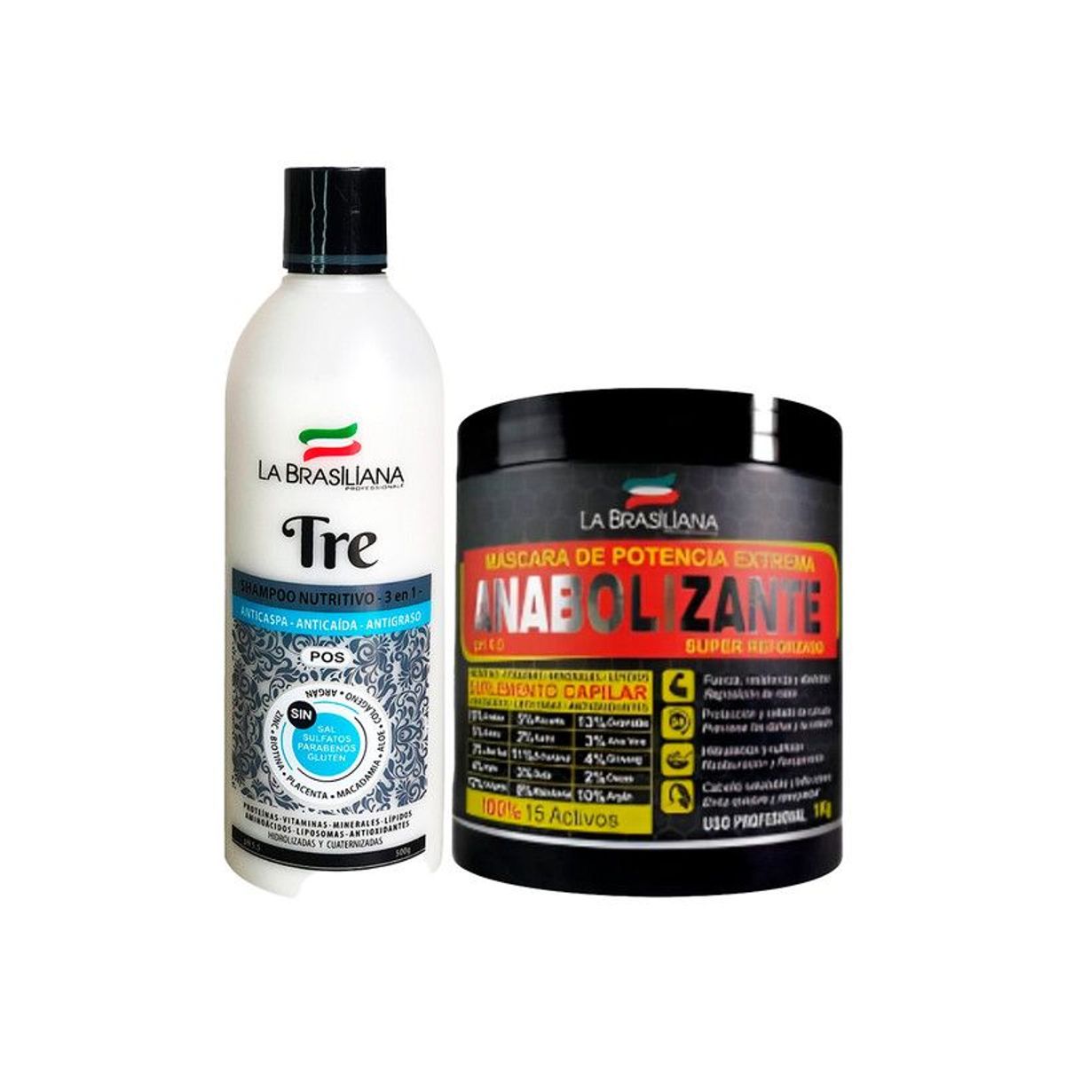 LA BRASILIANA - Shampoo Tre 500Gr + Máscara Anabolizante para cabello 1Kl