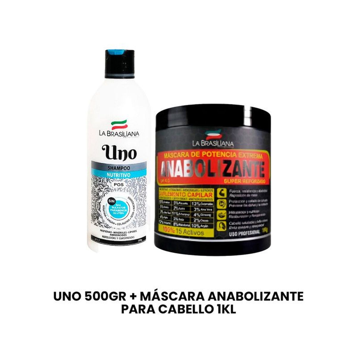 LA BRASILIANA - Uno 500Gr + Máscara Anabolizante para cabello 1kl