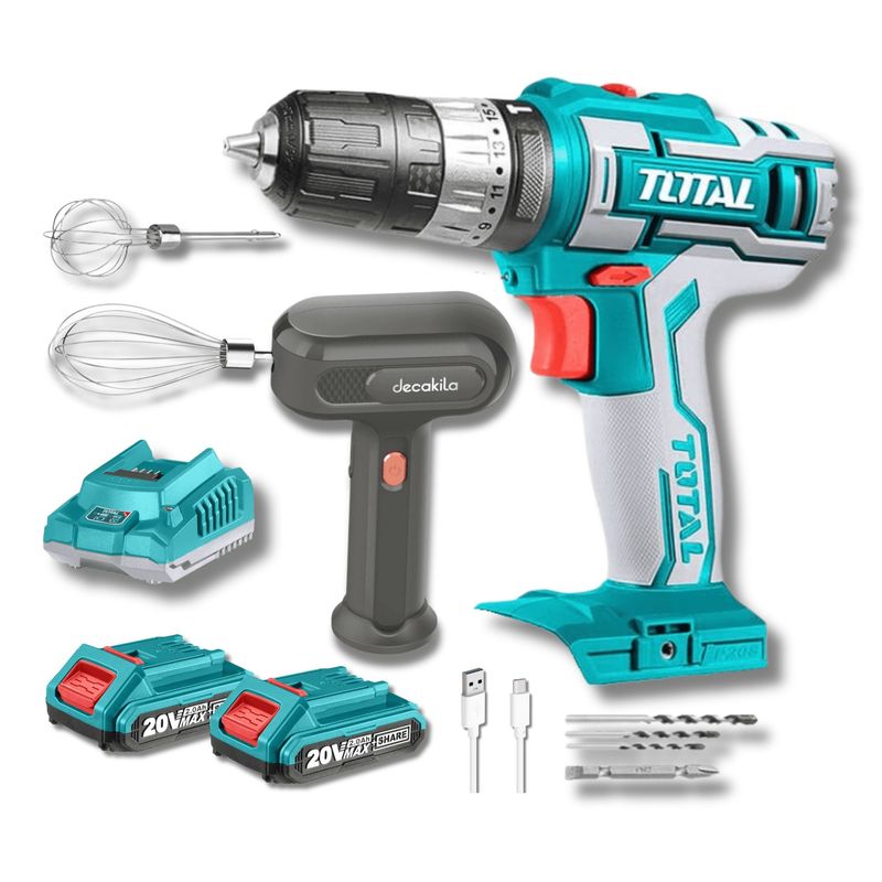 TOTAL TOOLS - Taladro atornillador percutor 20v Total + batidora