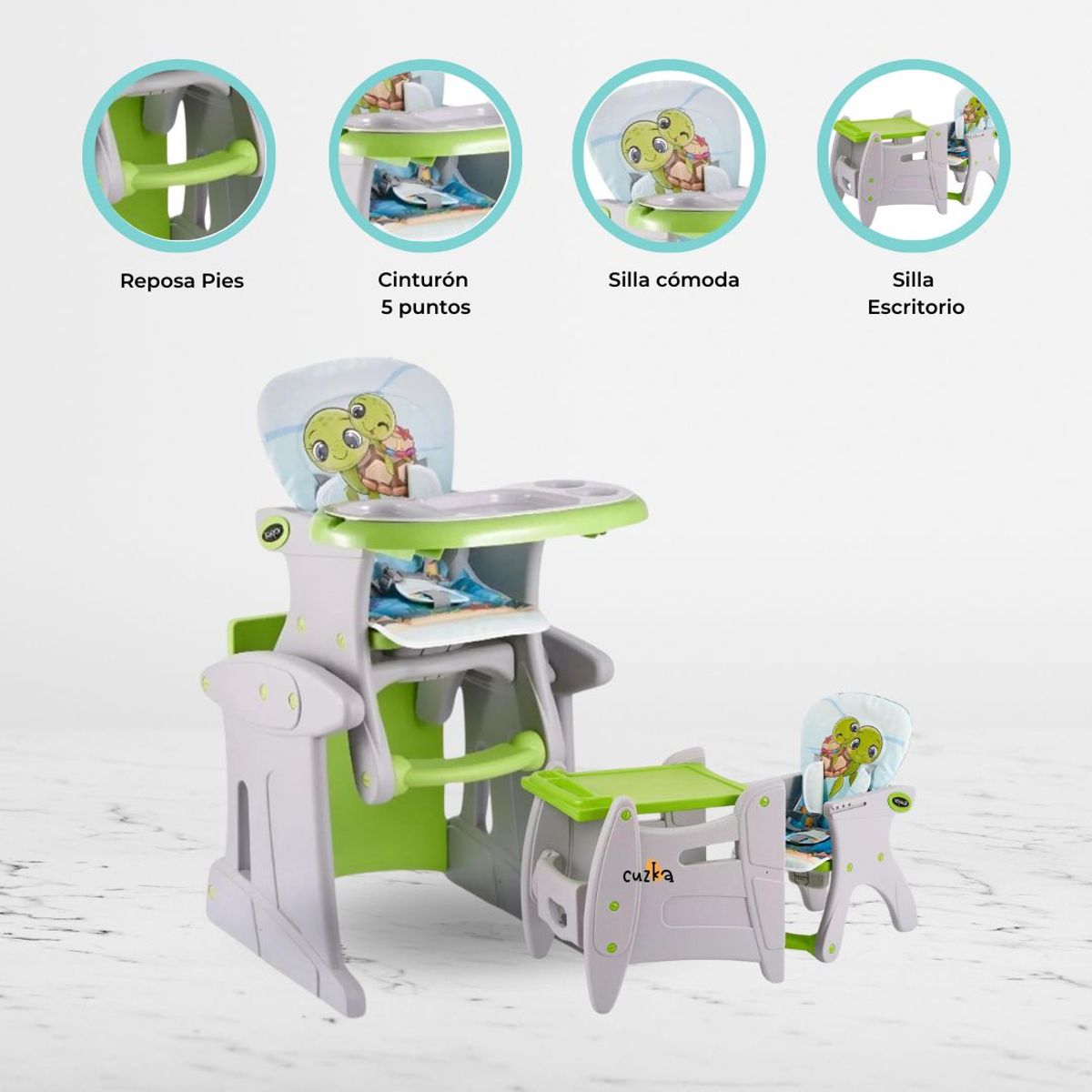 VOYAGE - Silla de Comer Escritorio 3 en 1 «SAFARI TURTLE» Green