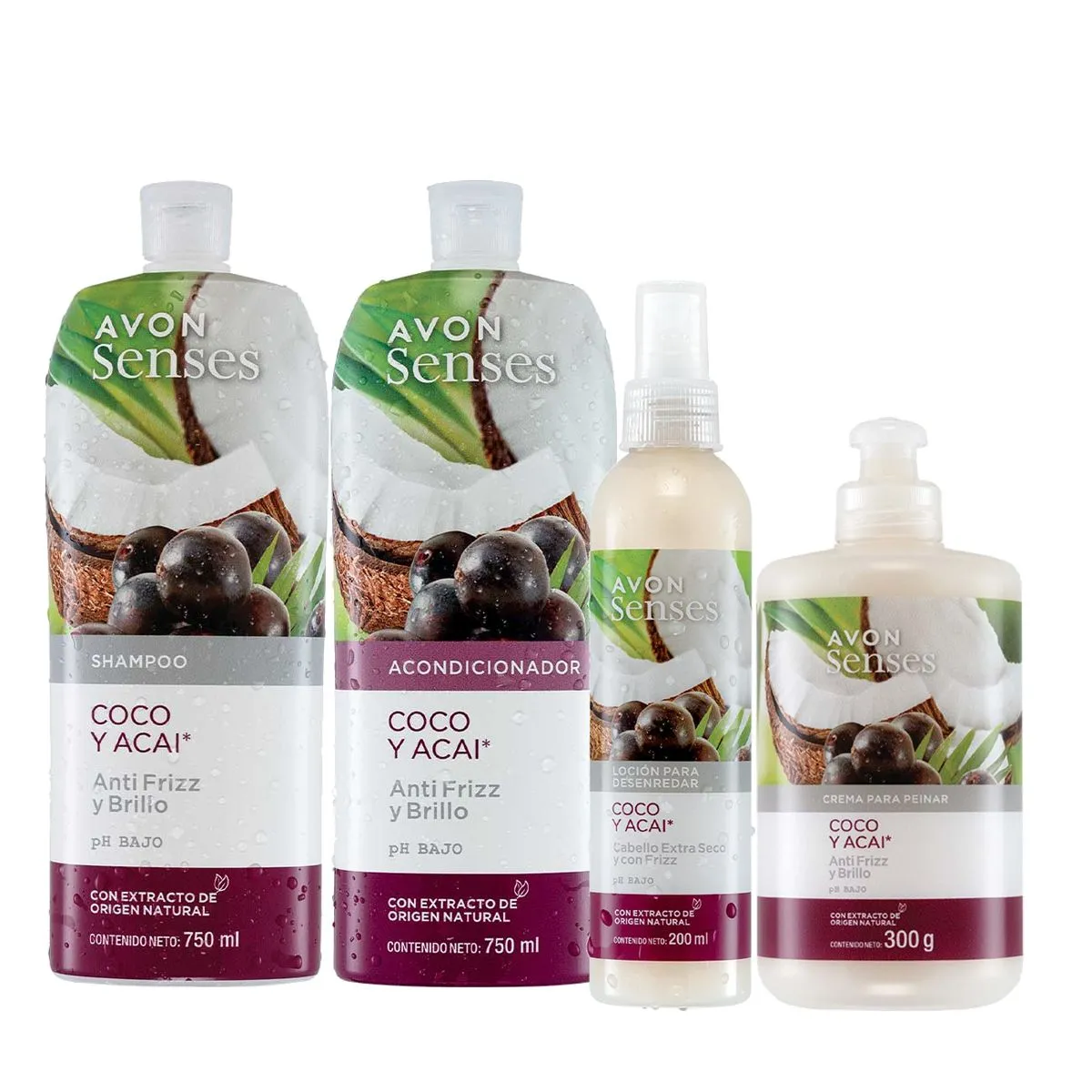 AVON - Shampoo con Acondicionador Spray Capilar y CPP Coco y Acai Avon Senses