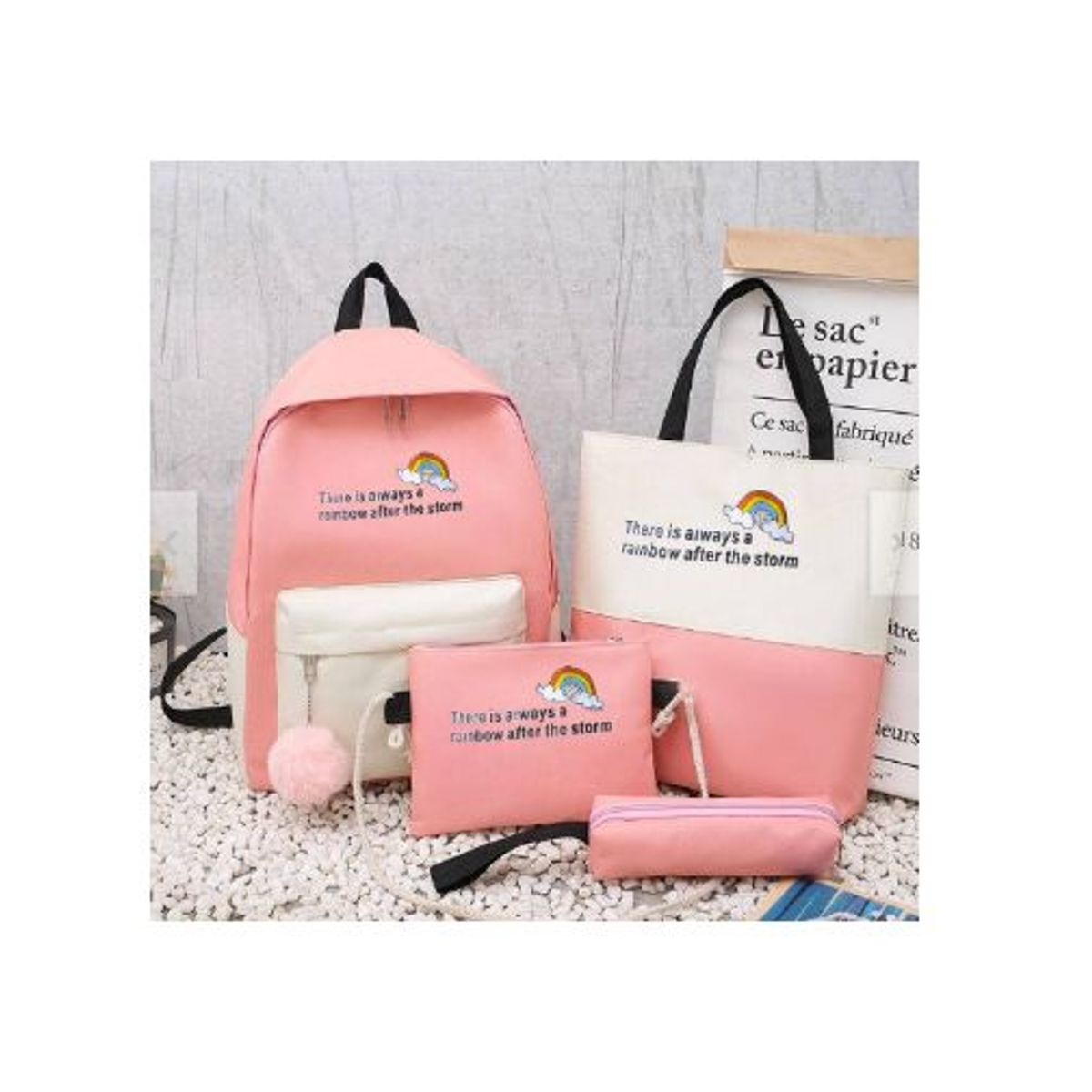 GENERICO - Mochila kit 4 en 1 con pompón