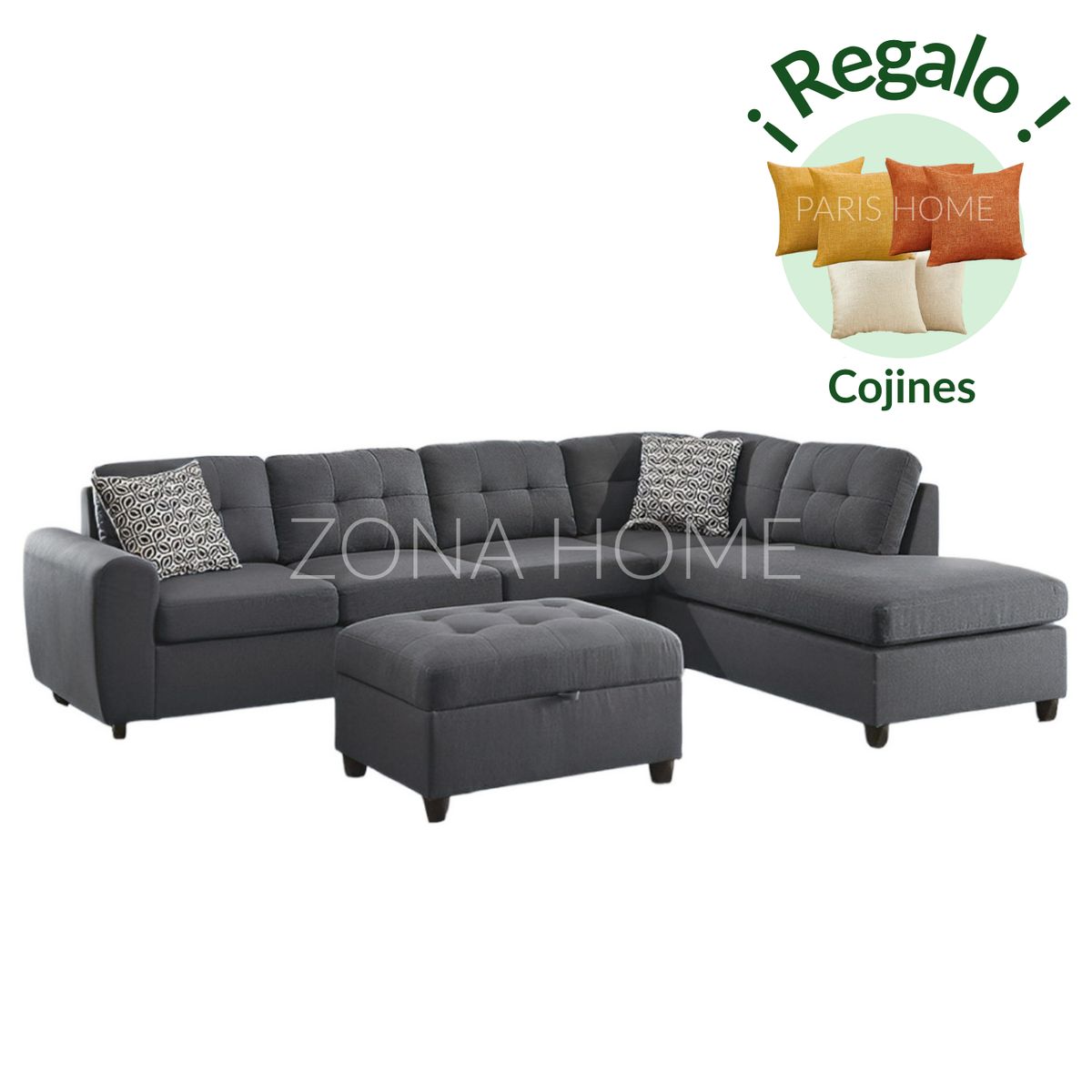GENERICO - Sofá Seccional Derecho Siena - Gris