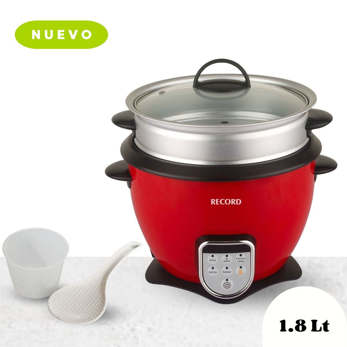 RECORD - Olla Arrocera con Vaporera Multifuncional Record  de 1.8Lt Rojo