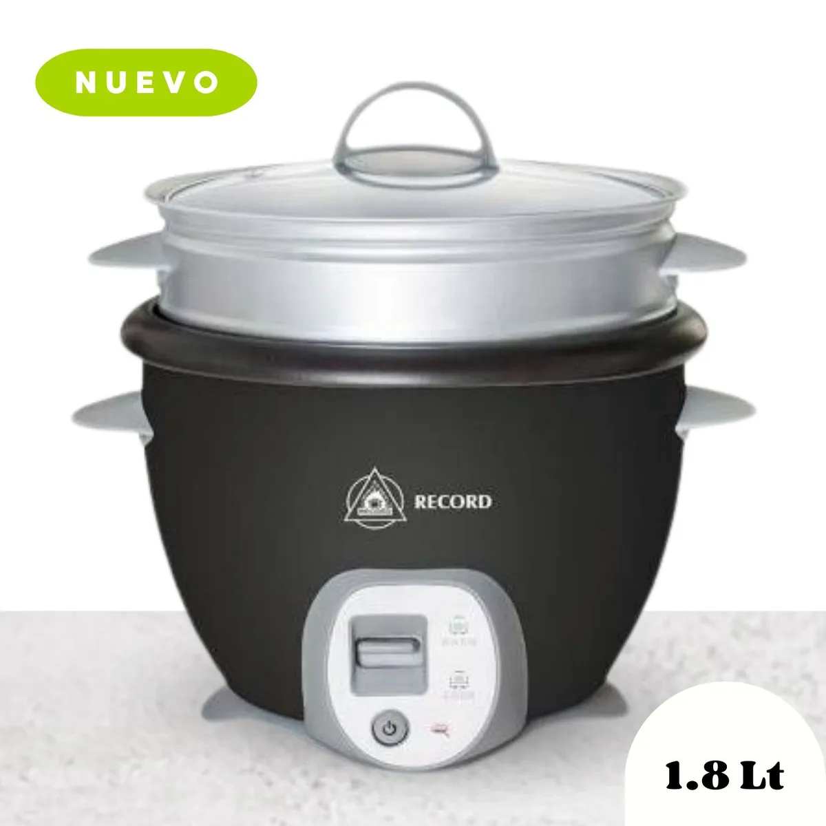 RECORD - Olla arrocera record 1.8 litros rec-clones101 tapa de vidrio, negro