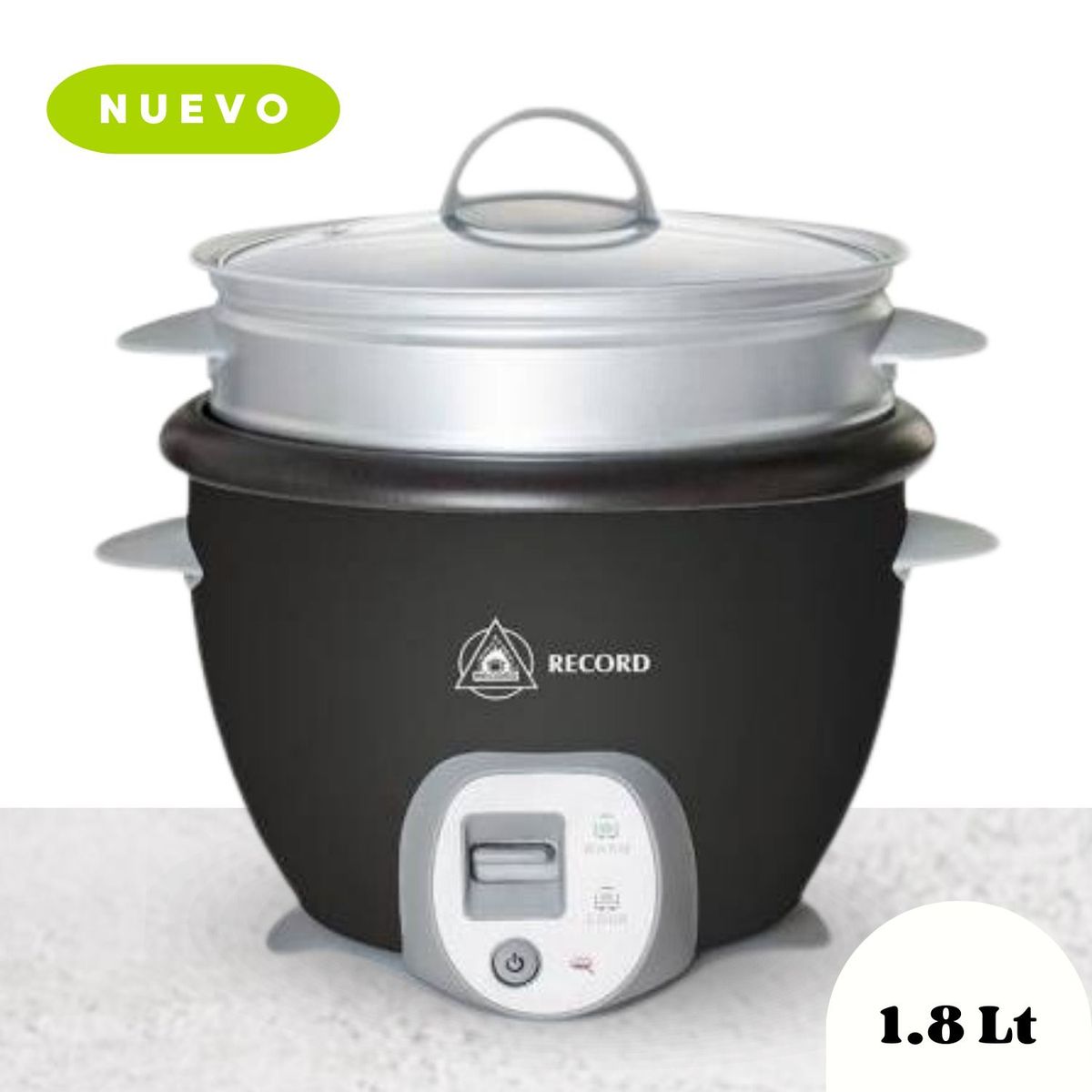 RECORD - Olla arrocera record 1.8 litros rec-clones101 tapa de vidrio, negro