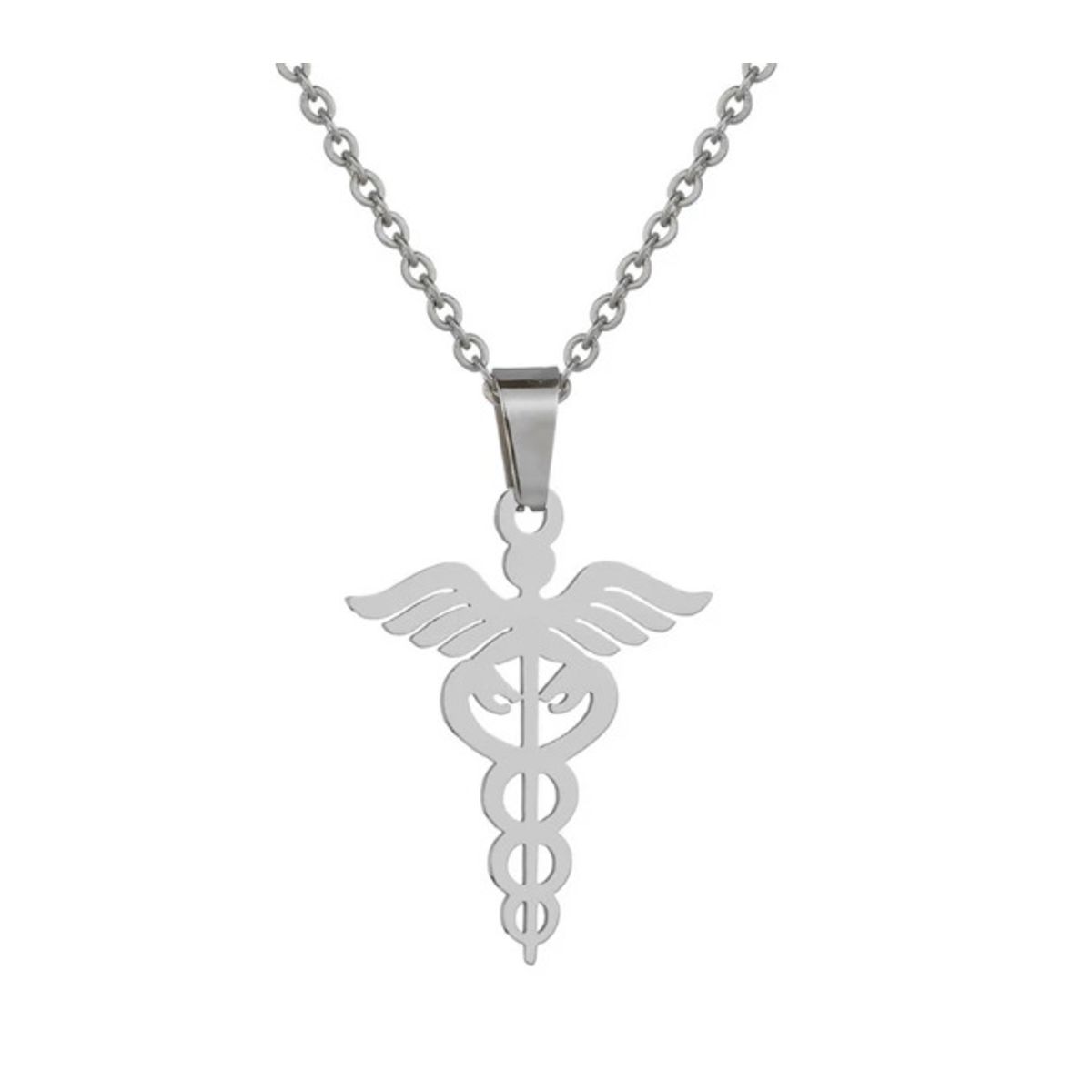 GENERICO - Collar Esculapio plateado Caduceo De Hermes Símbolo Medicina