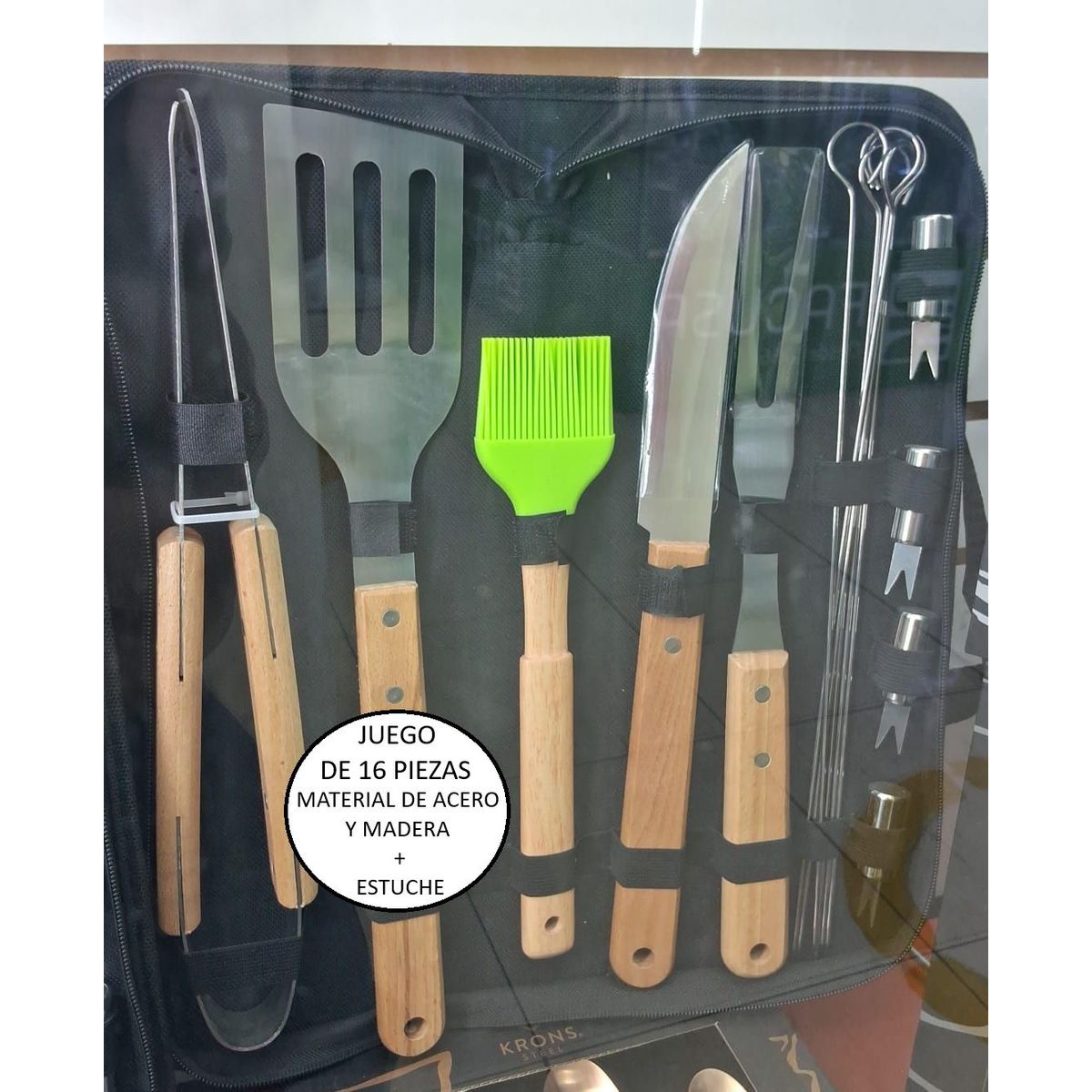 IMPORTADO MC - Set de Utensilios x 16 para Parrilla BBQ con Estuche