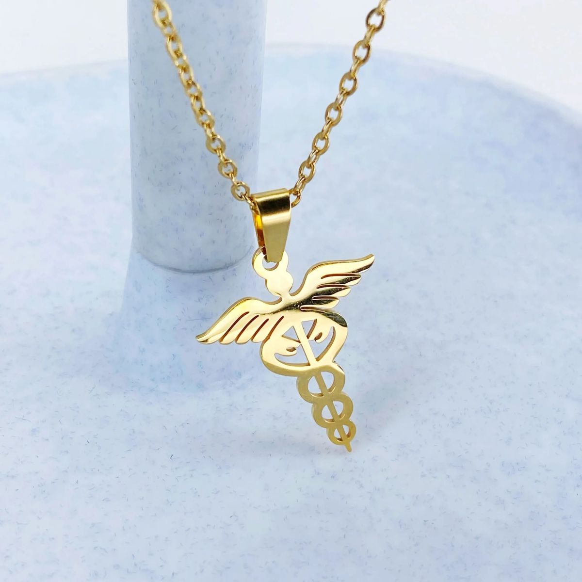 GENERICO - Collar Esculapio dorado Caduceo De Hermes Símbolo Medicina