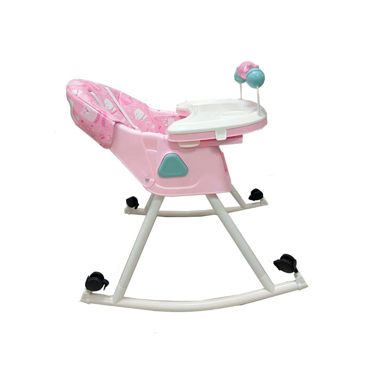 EBABY - SILLA DE COMER DALI CON MECEDORA Y RUEDAS ROSADO + platito