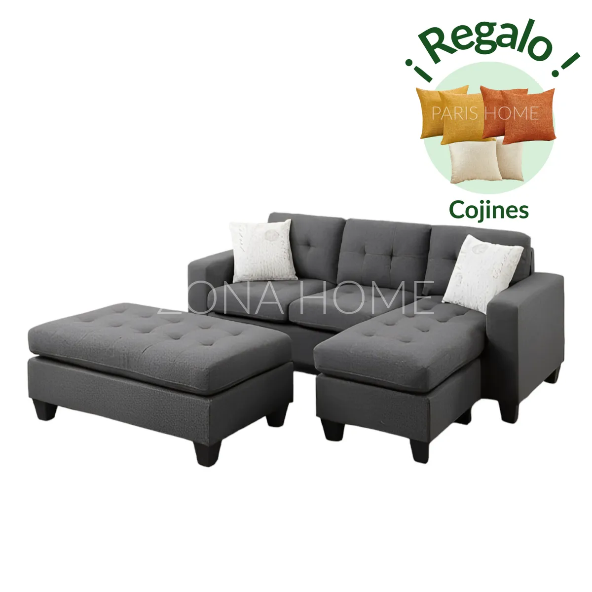 GENERICO - Seccional Derecho Brasilia 4 Cuerpos + Baúl de Regalo - Gris