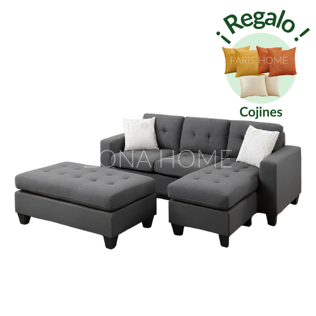 GENERICO - Seccional Derecho Brasilia 4 Cuerpos + Baúl de Regalo - Gris