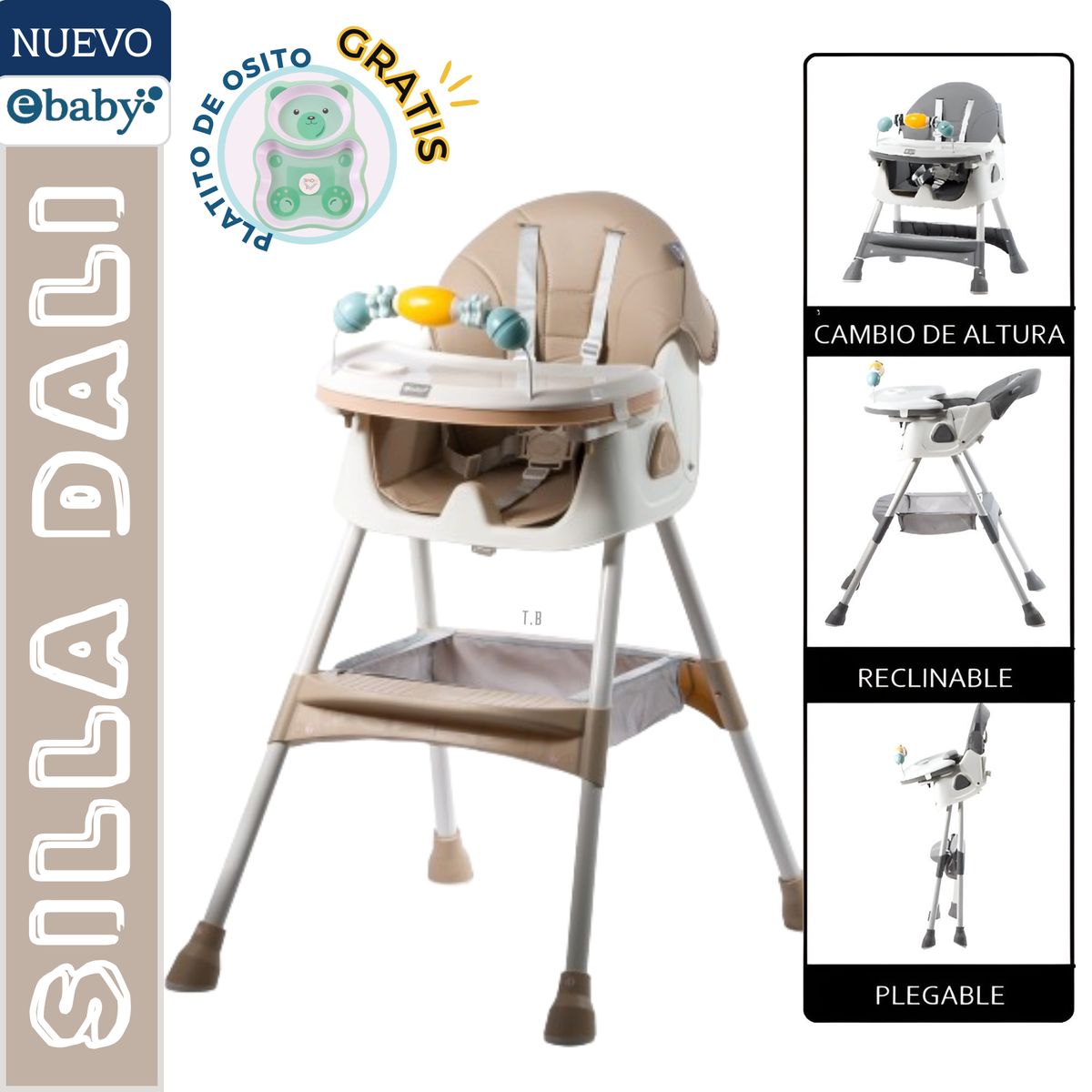EBABY - SILLA DE COMER PARA BEBE DALI BEIGE + PLATITO - EBABY