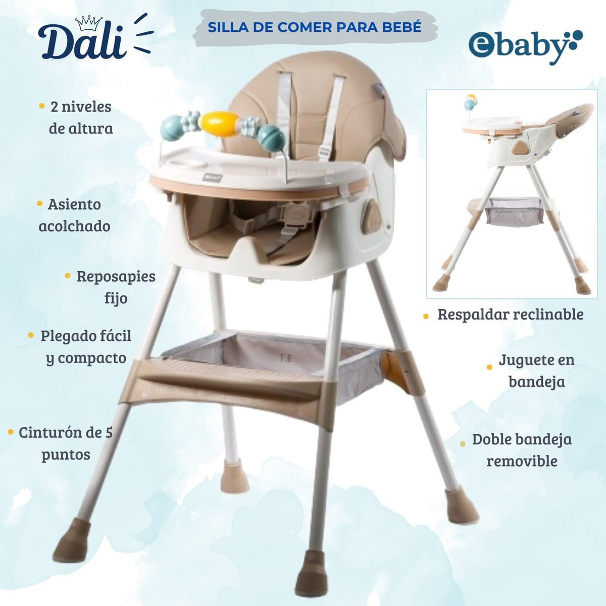 EBABY - SILLA DE COMER PARA BEBE DALI BEIGE + PLATITO - EBABY