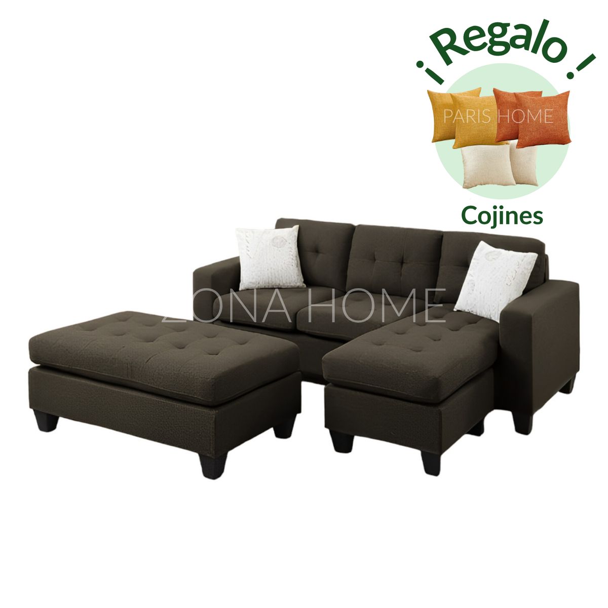 GENERICO - Seccional Derecho Brasilia 4 Cuerpos + Baúl de Regalo - Marrón