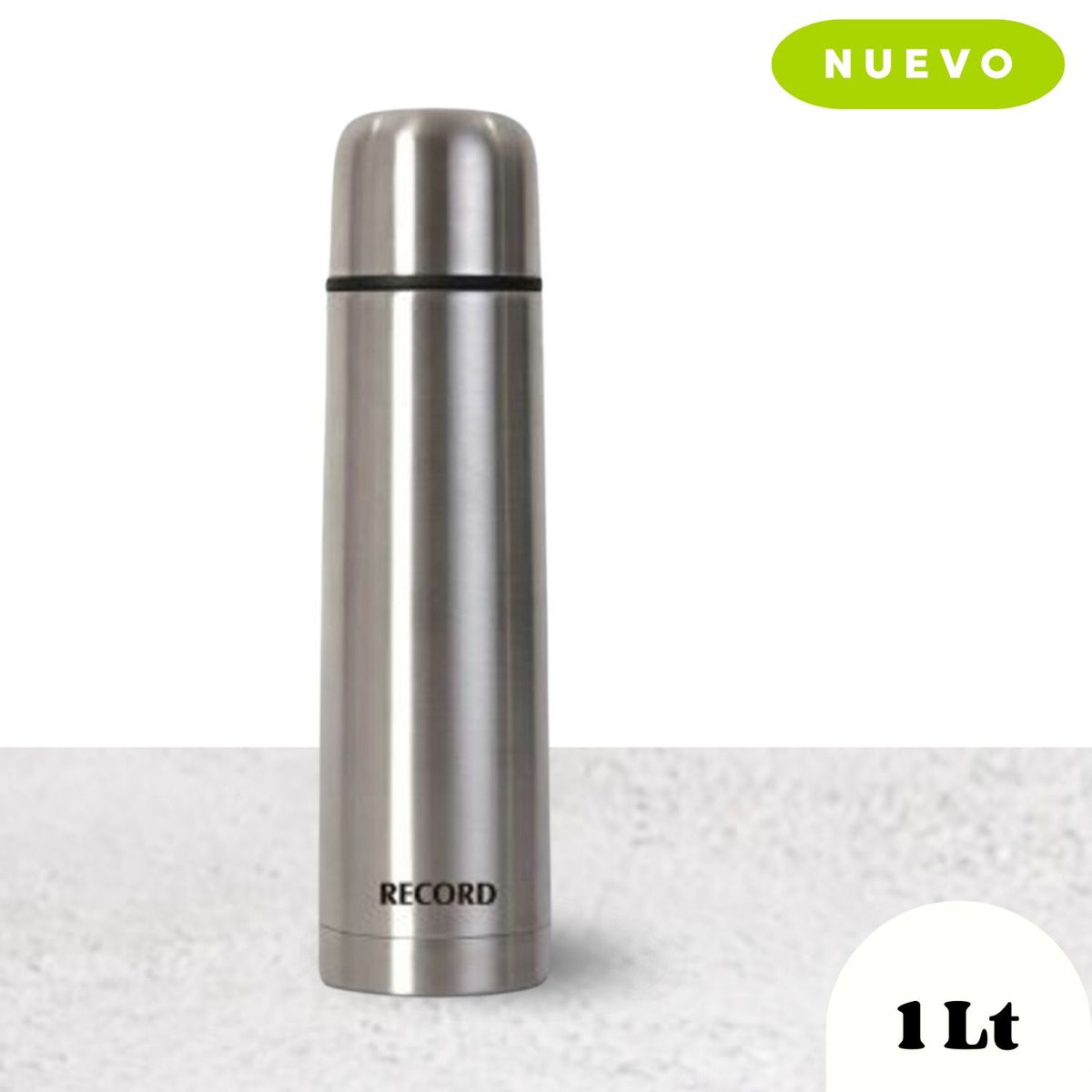 RECORD - Termo Bala Negro Plata Inoxidable 1lt