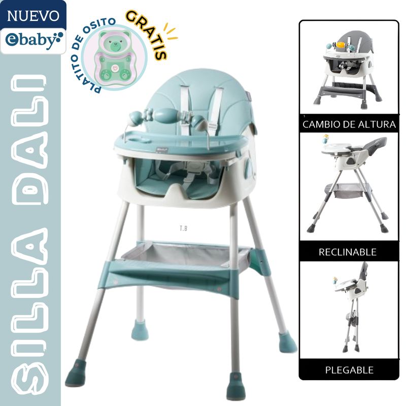 EBABY - SILLA DE COMER PARA BEBE VERDE DALI + PLATITO - EBABY