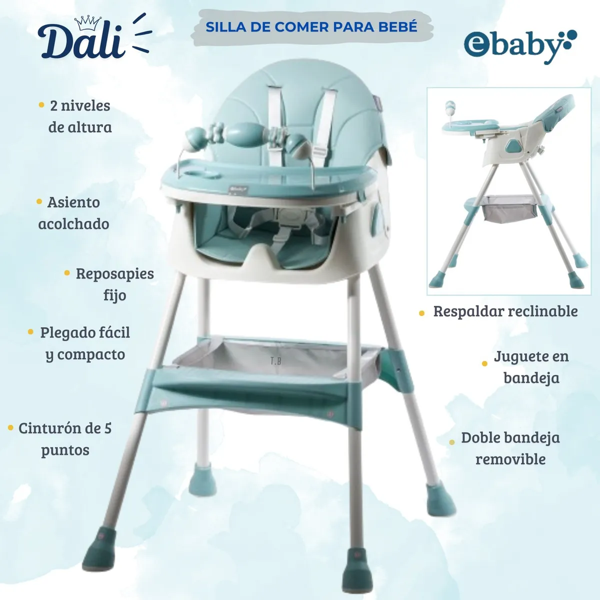 EBABY - SILLA DE COMER PARA BEBE VERDE DALI + PLATITO - EBABY