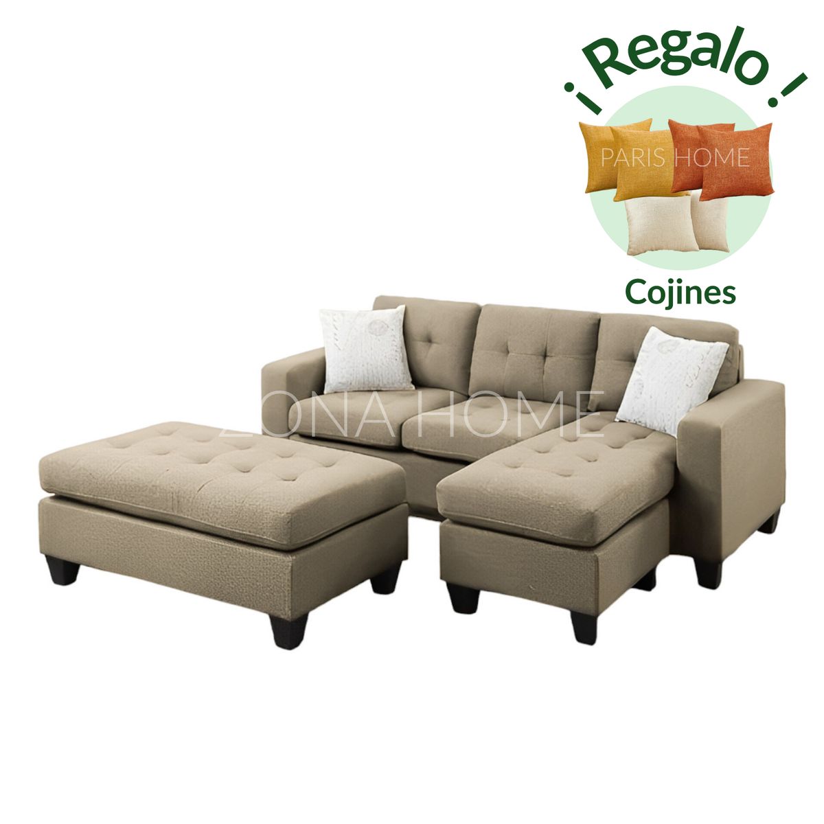 GENERICO - Seccional Derecho Brasilia 4 Cuerpos + Baúl de regalo - Beige