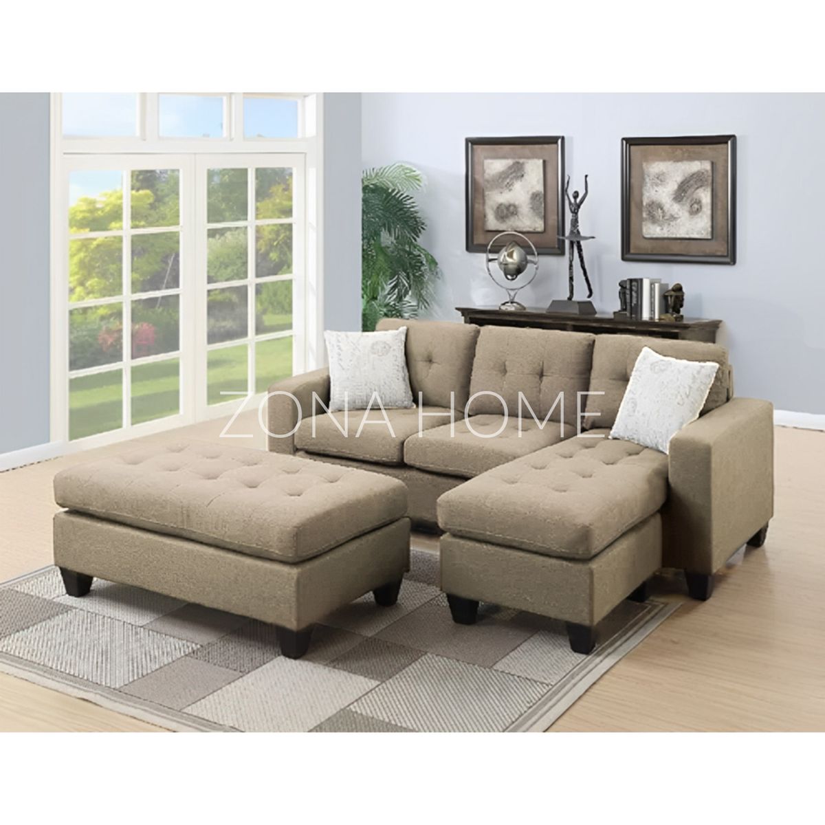 GENERICO - Seccional Derecho Brasilia 4 Cuerpos + Baúl de regalo - Beige