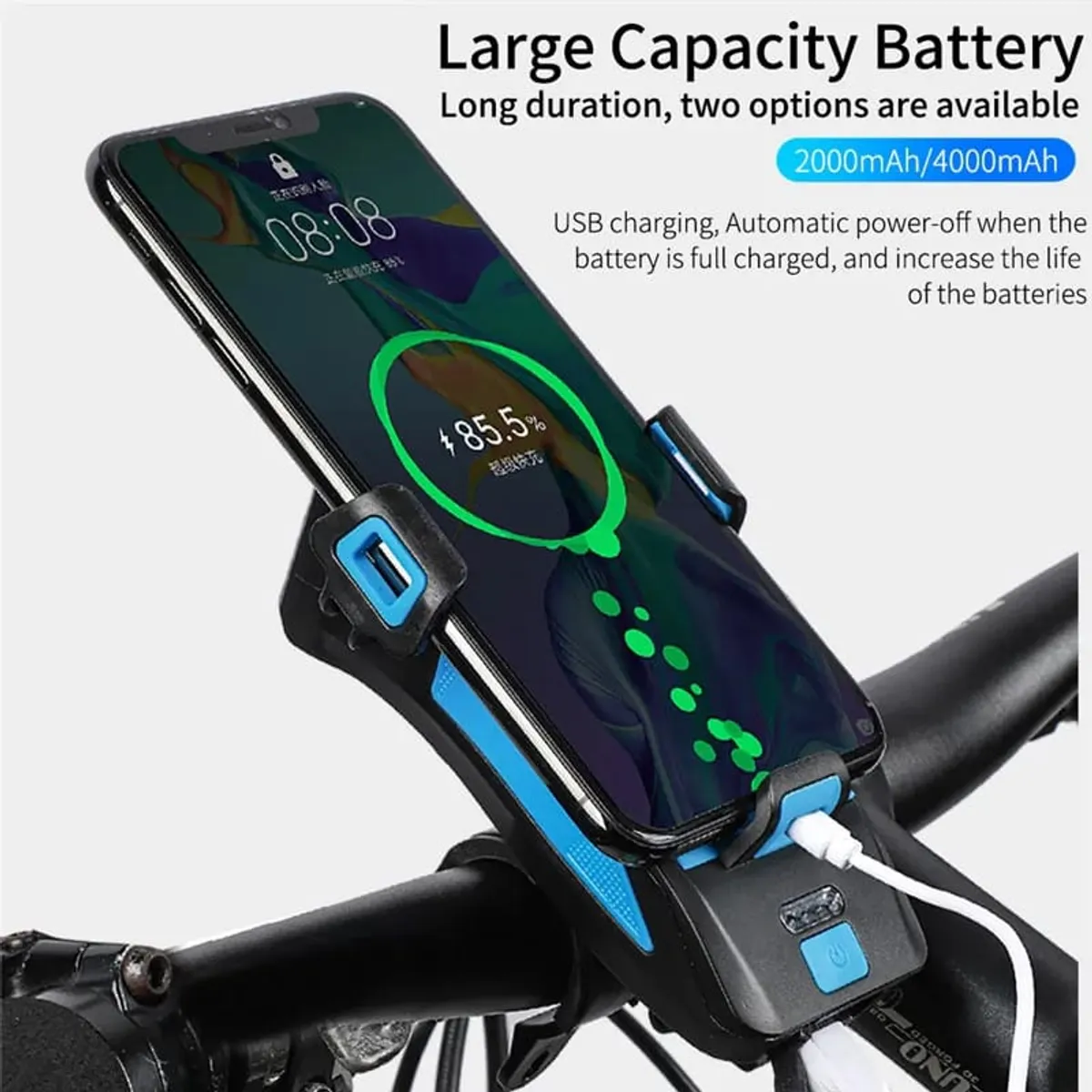 OEM - LUZ DELANTERA PARA BICICLETA CON TIMBRE  HOLDER Y POWER BAK