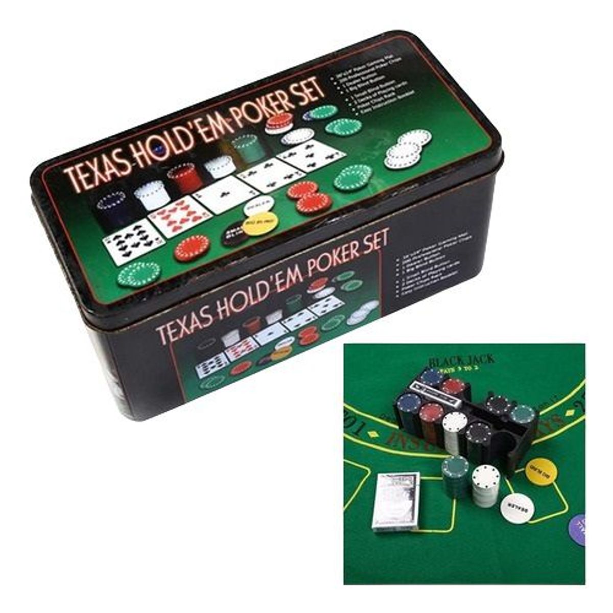 GENERICO - SET POKER 200 FICHAS CAJA METAL POKER CHIPS JUEGOS