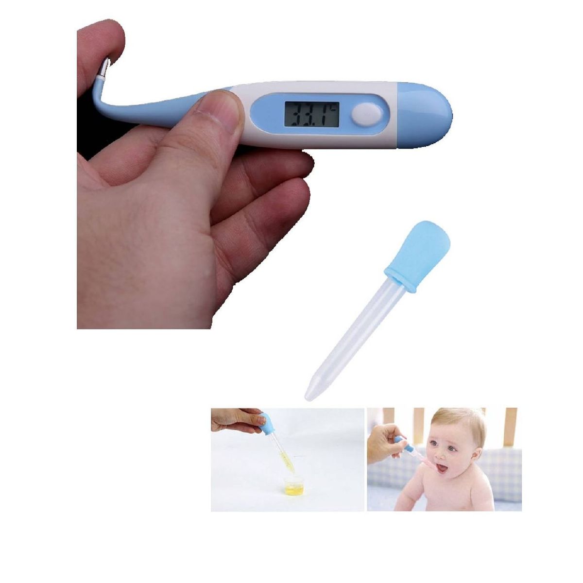 GENERICO - SET DE LIMPIEZA PARA BEBE CON TERMOMETRO AZUL BABY CARE KIT