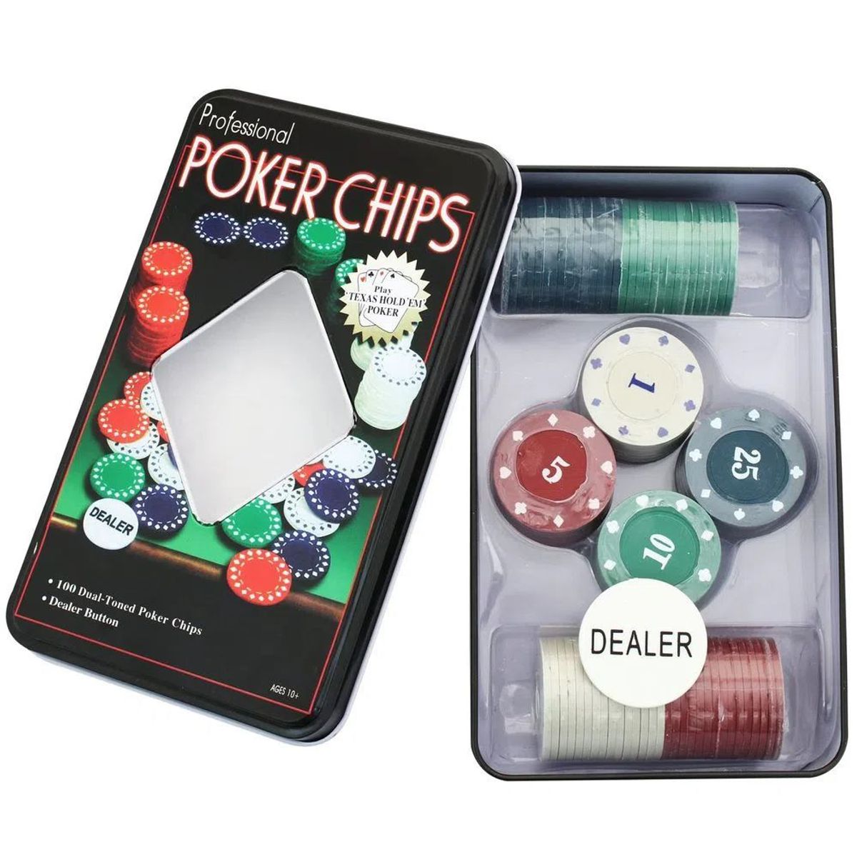 GENERICO - SET POKER 100 FICHAS CAJA METAL POKER CHIPS JUEGOS