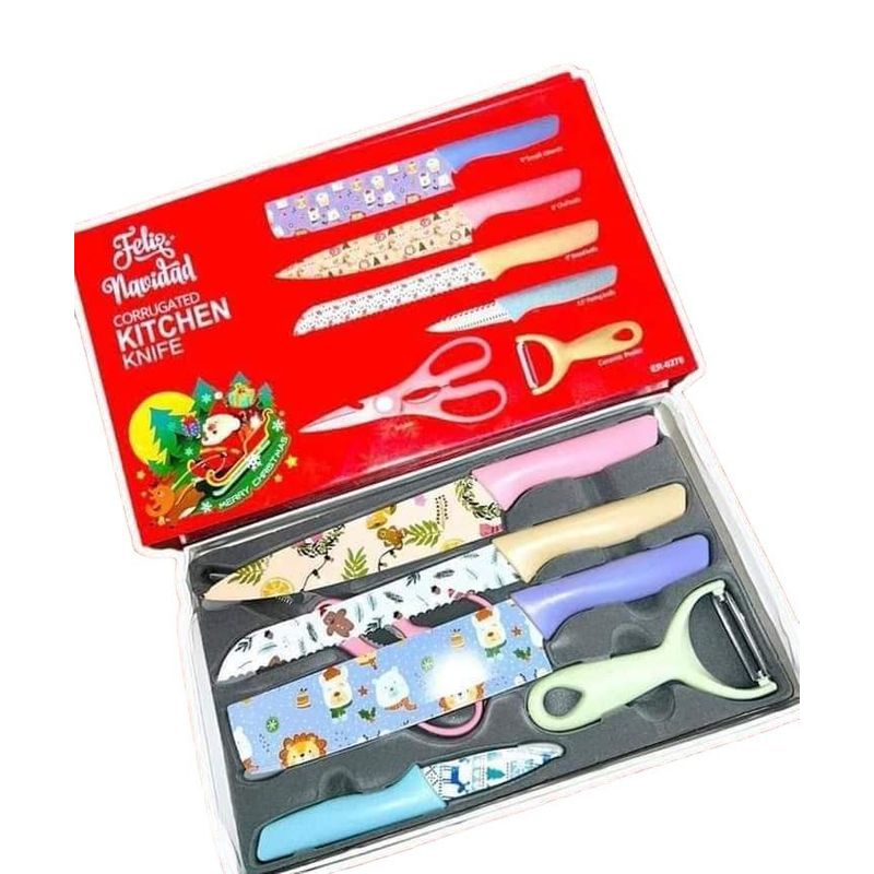GENERICO - JUEGO DE CUCHILLOS COCINA NAVIDEÑOS ACERO INOXIDABLE