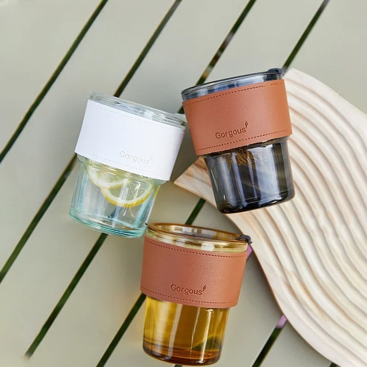 LIBERTY - Taza vintage  con sorbete y cuero 400ml SET de 2