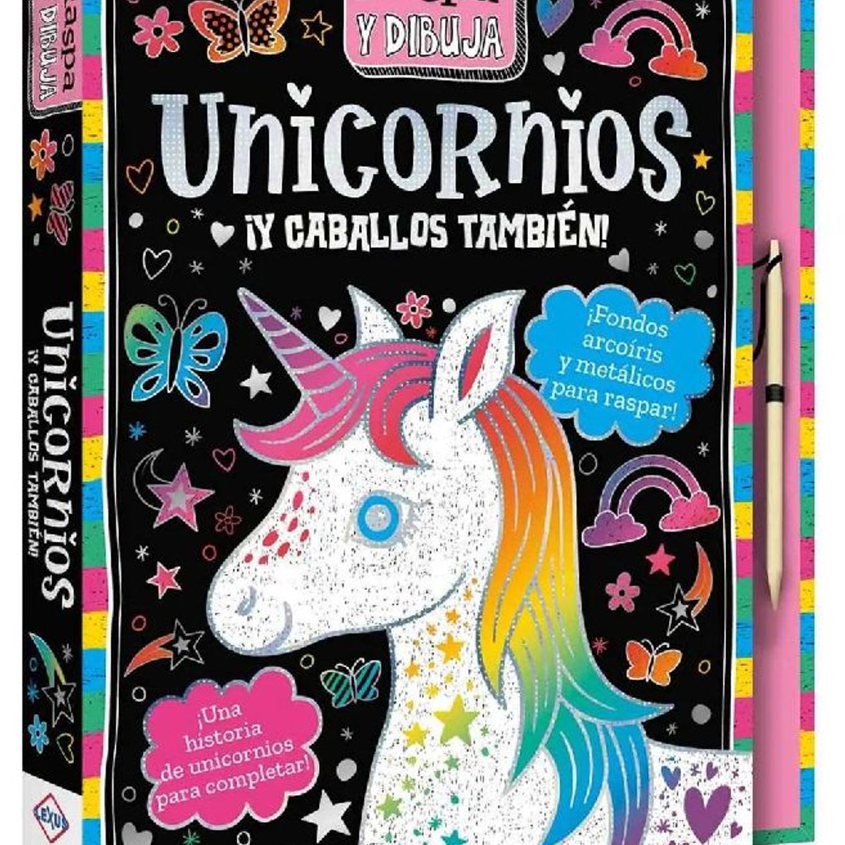 GENERICO - Libro para raspar Unicornios y Caballos Colección Raspa y Dibuja