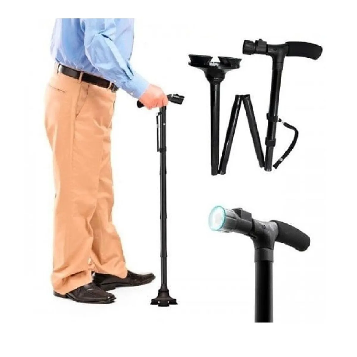 OTTOWARE - Bastón Plegable Con Luz 4 en 1