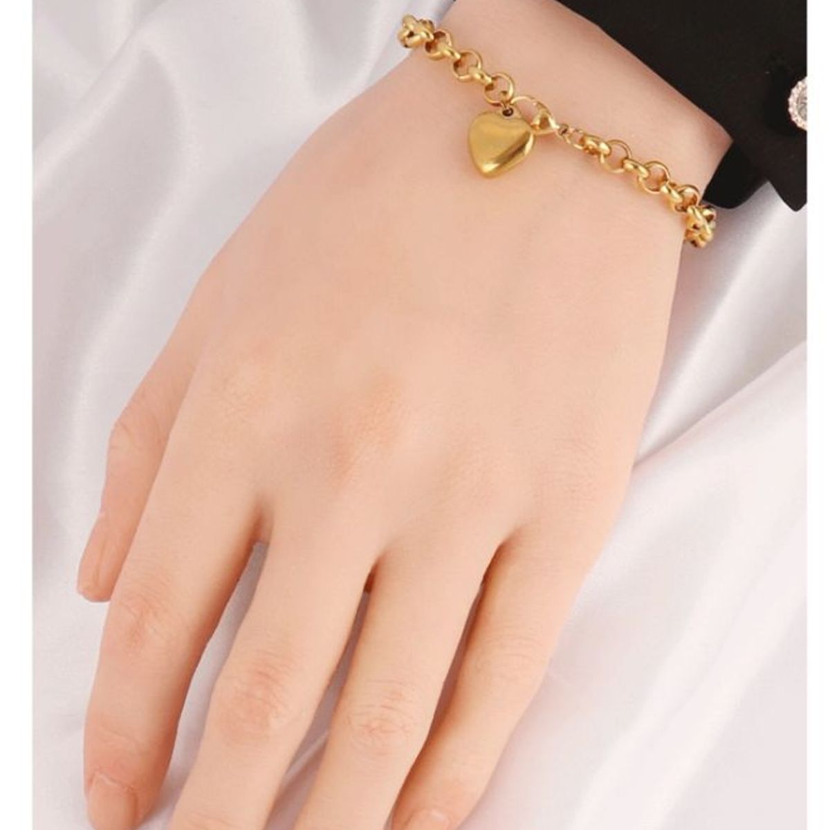 GENERICO - PULSERA DE ACERO INOXIDABLE TIPO ESLABON LOVE