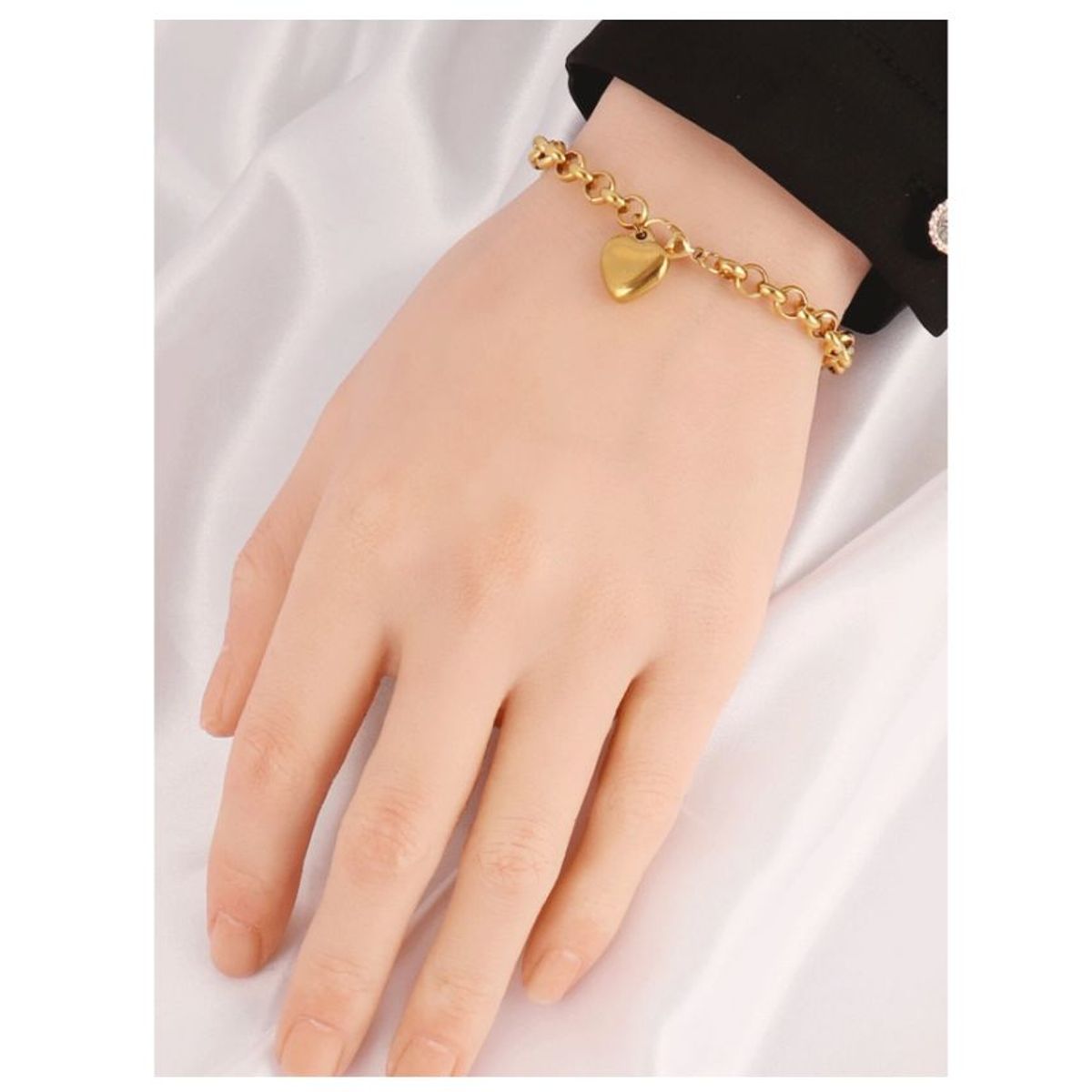 GENERICO - PULSERA DE ACERO INOXIDABLE TIPO ESLABON LOVE