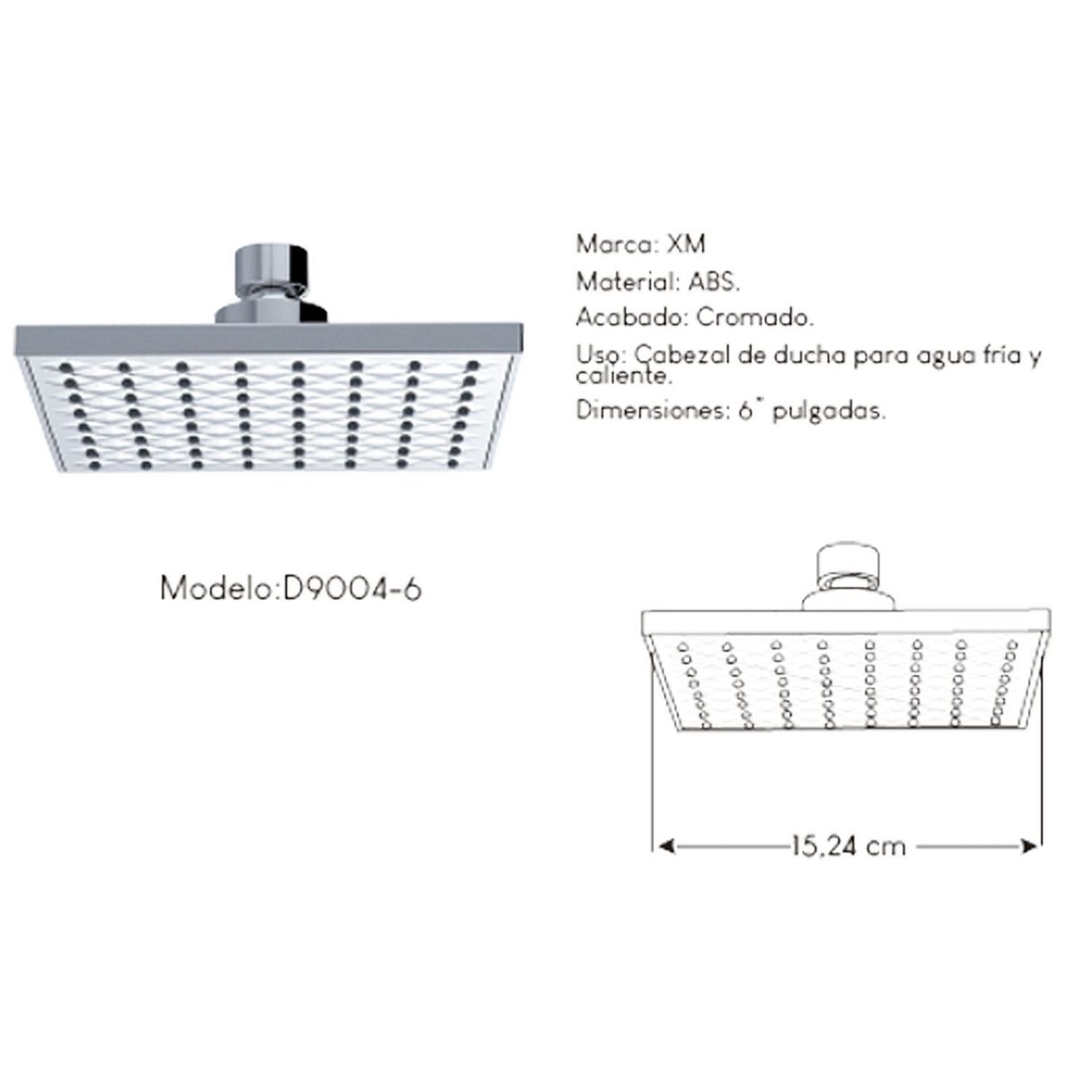 GENERICO - Difusor Cabeza Ducha Española 6" para agua caliente y fría