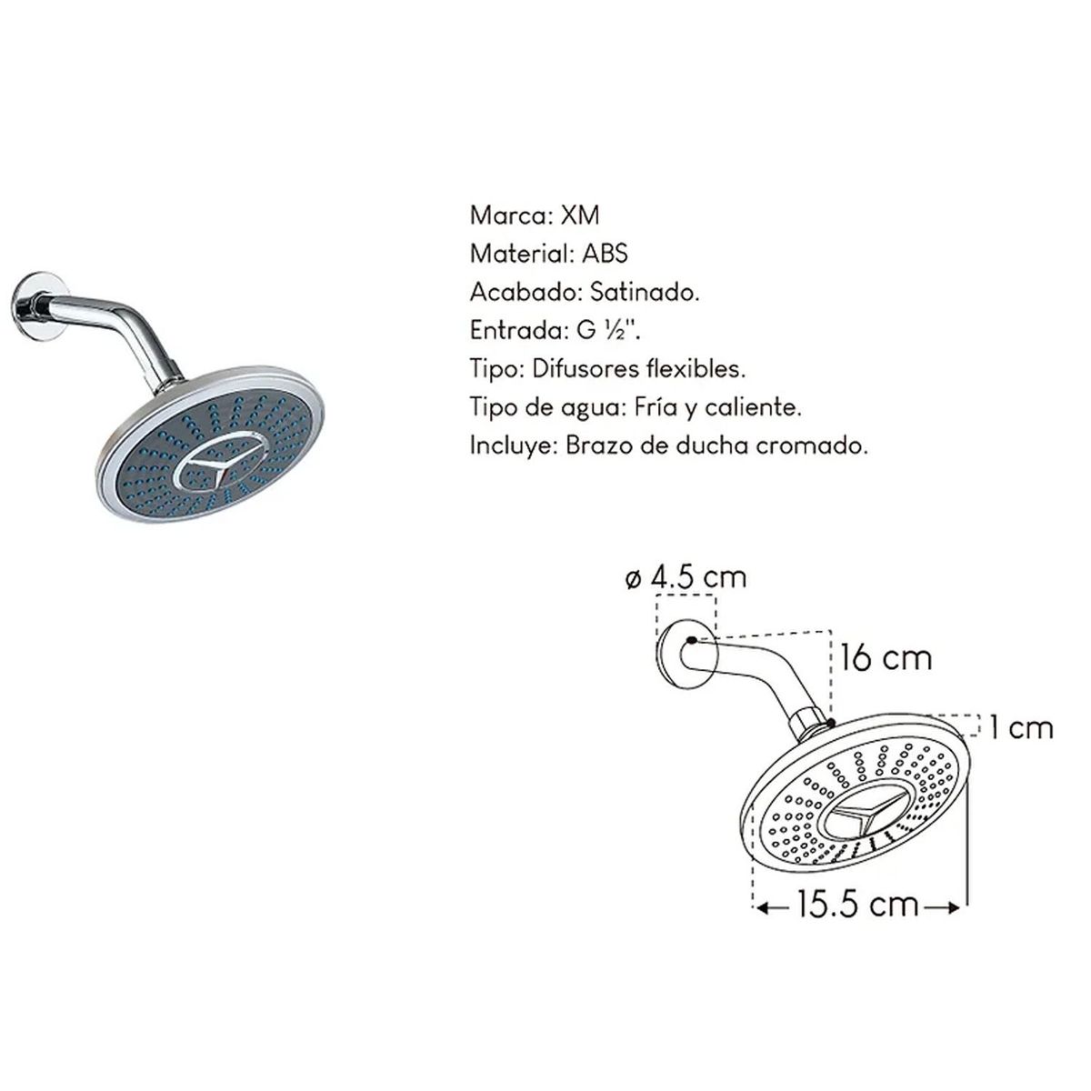GENERICO - Difusor Cabeza Ducha Española 6" para agua caliente y fría