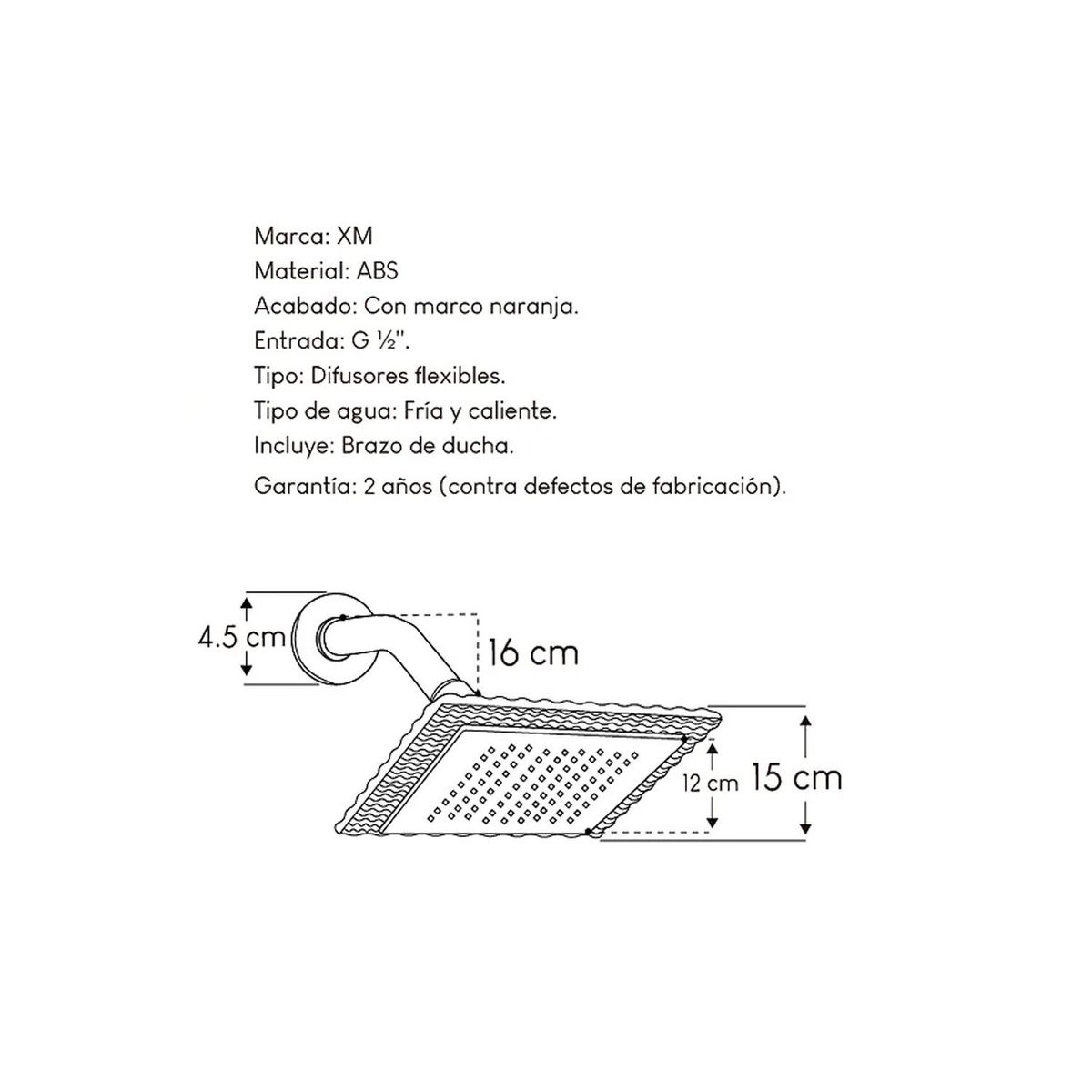 GENERICO - Difusor Cabeza Ducha Española 6" para agua caliente y fría