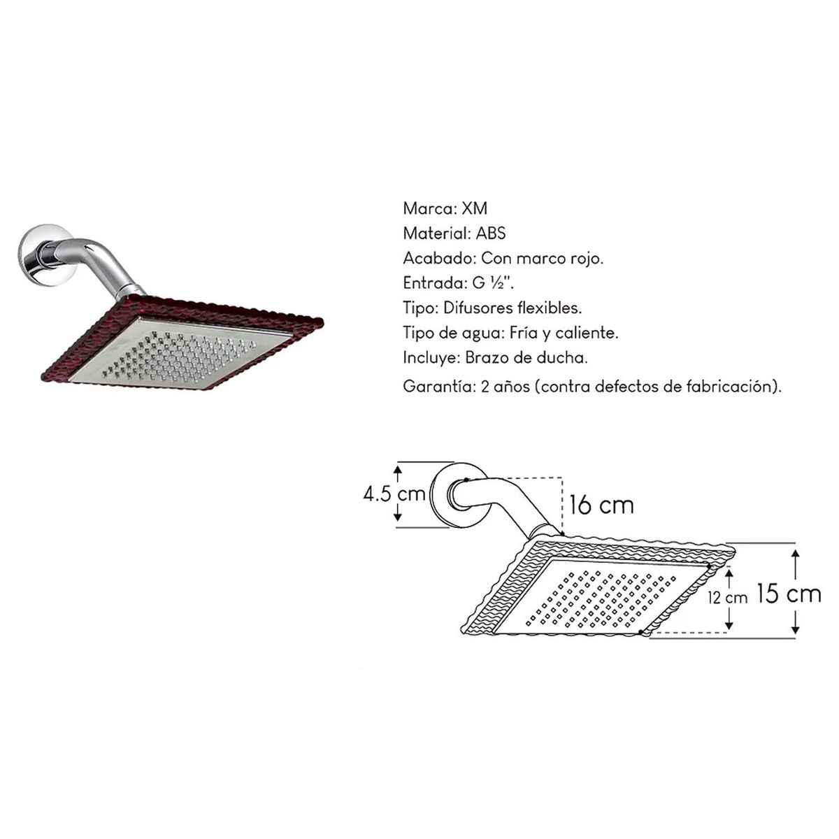 GENERICO - Difusor Cabeza Ducha Española 6" para agua caliente y fría