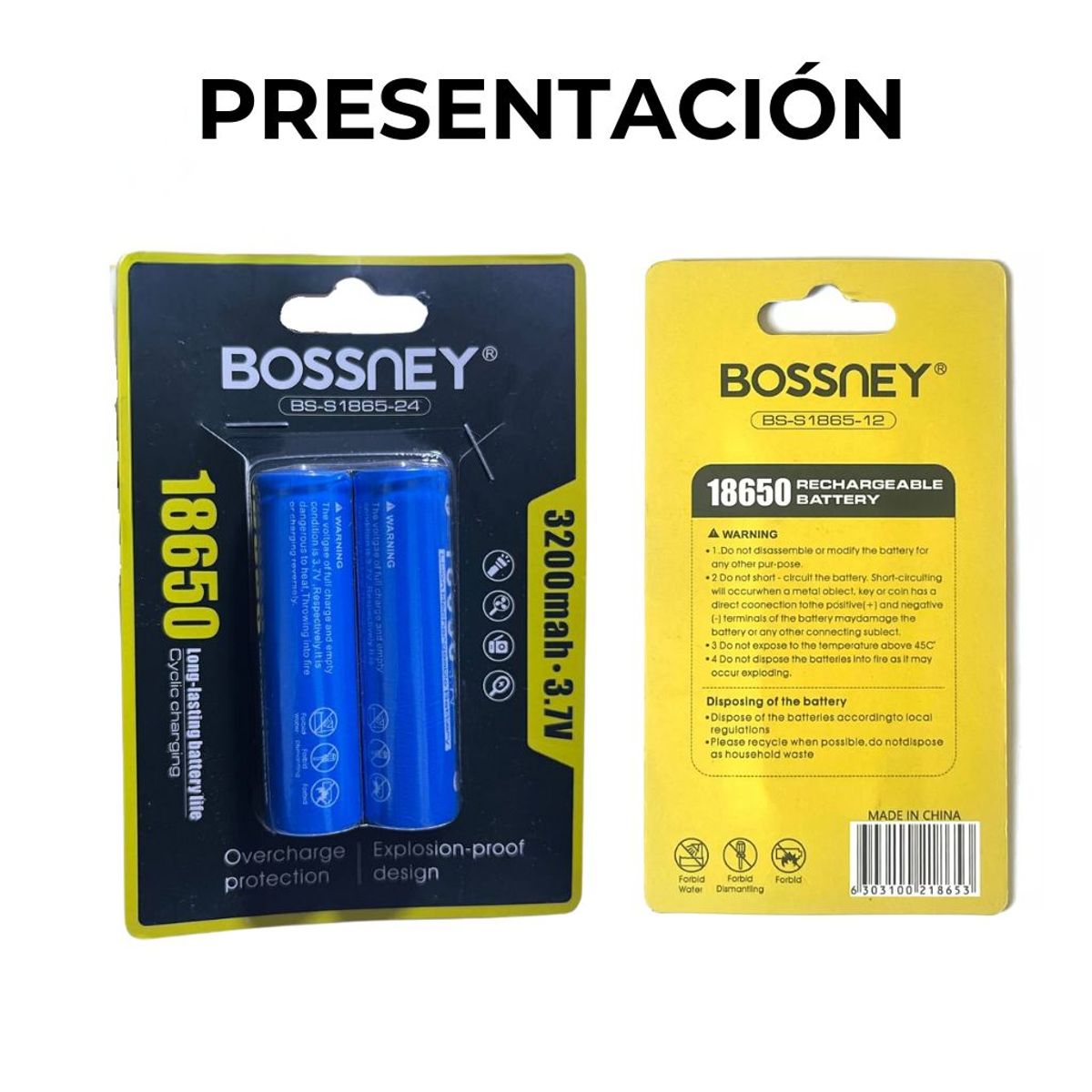 GENERICO - Batería recargable de litio Bosney 18650 Pack 2 Unidades de 3200mAh