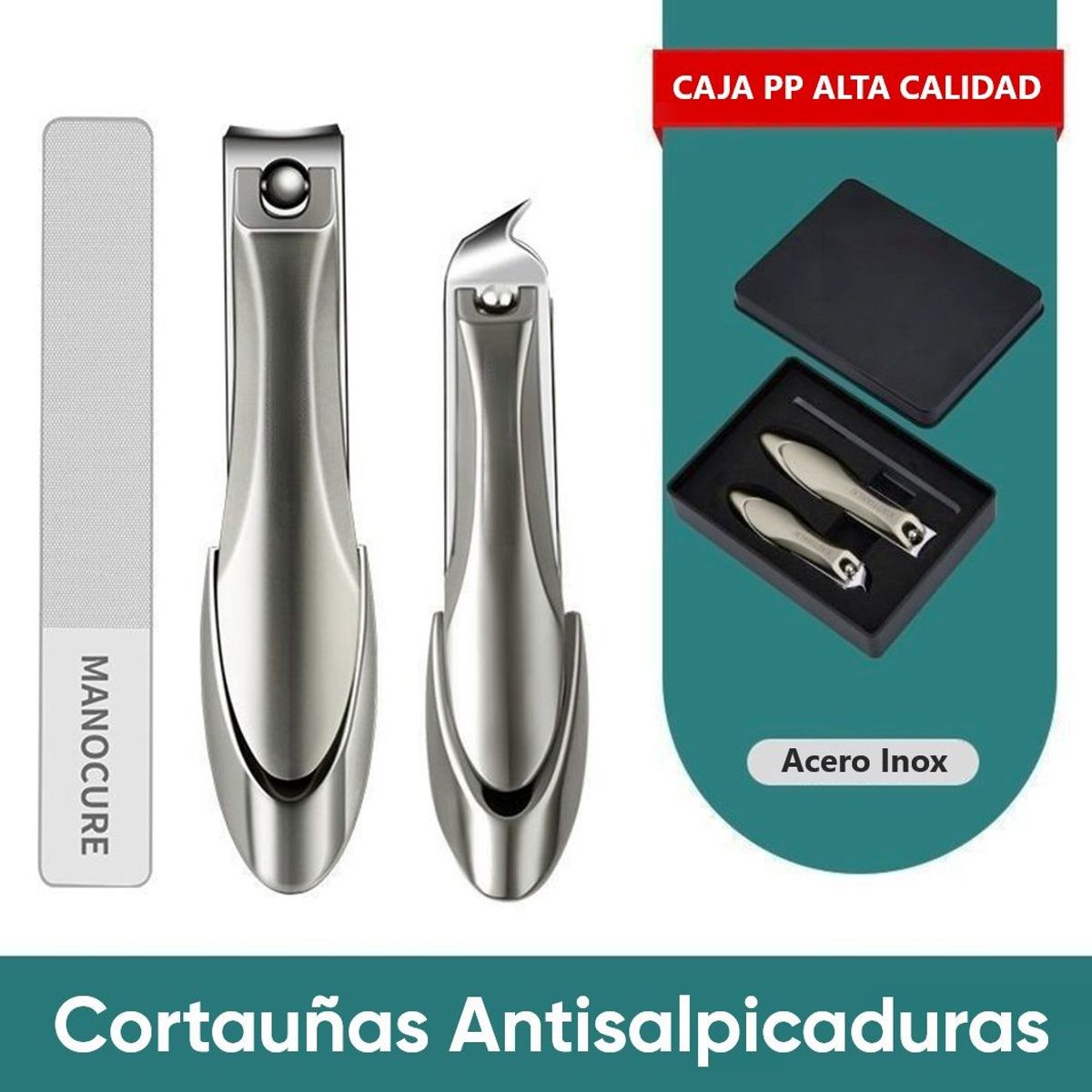 OEM - Cortauñas Premium de Acero Inoxidable con Lima, 3 Piezas