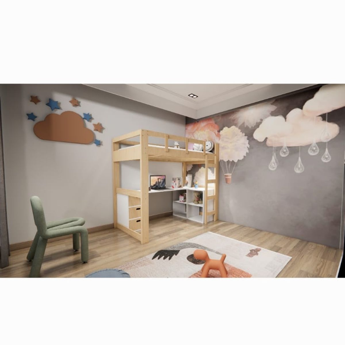 MUEBLES MACRUMO - Camarote Pino de 1x 5 + Escritorio + Organizador