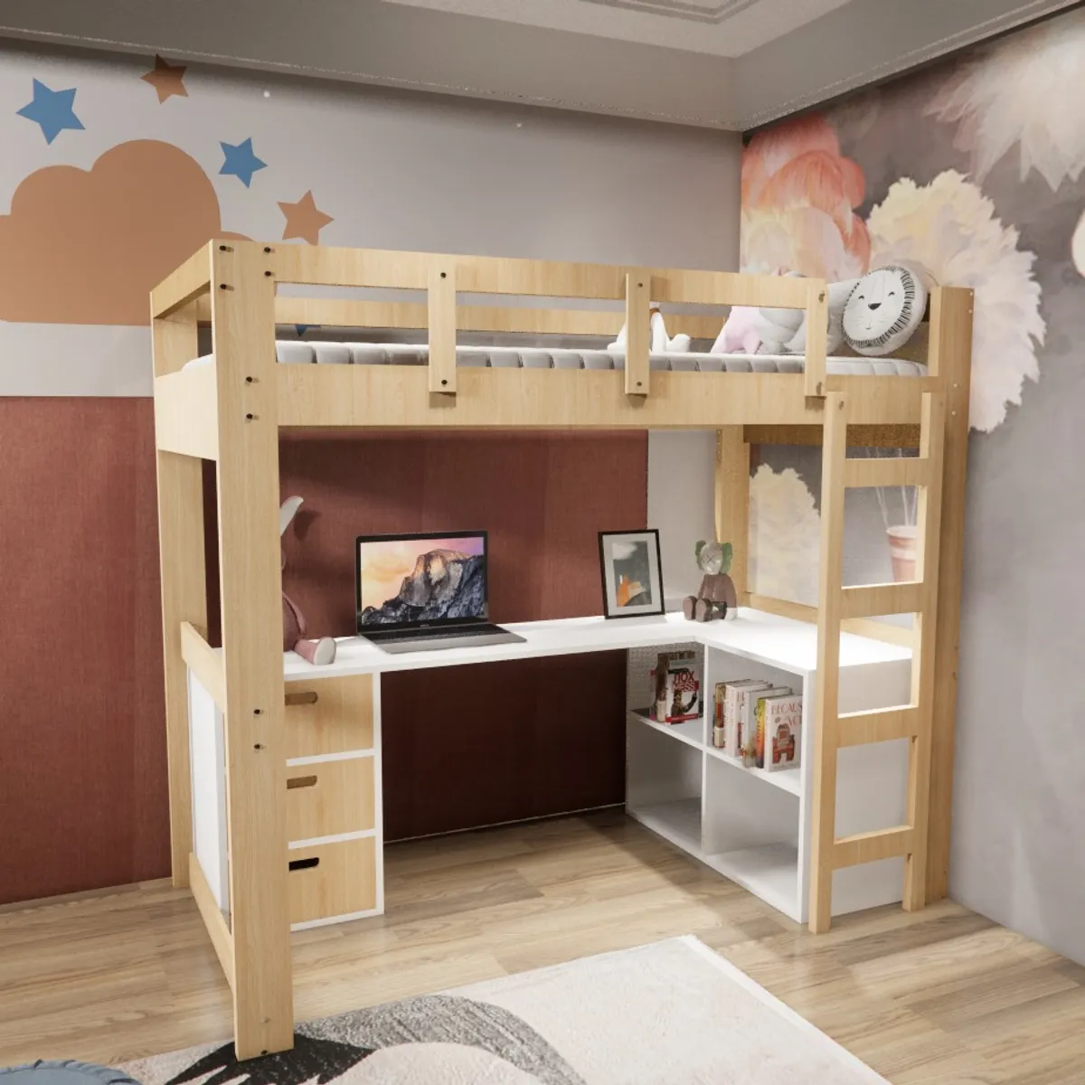 MUEBLES MACRUMO - Camarote Pino de 1x 5 + Escritorio + Organizador