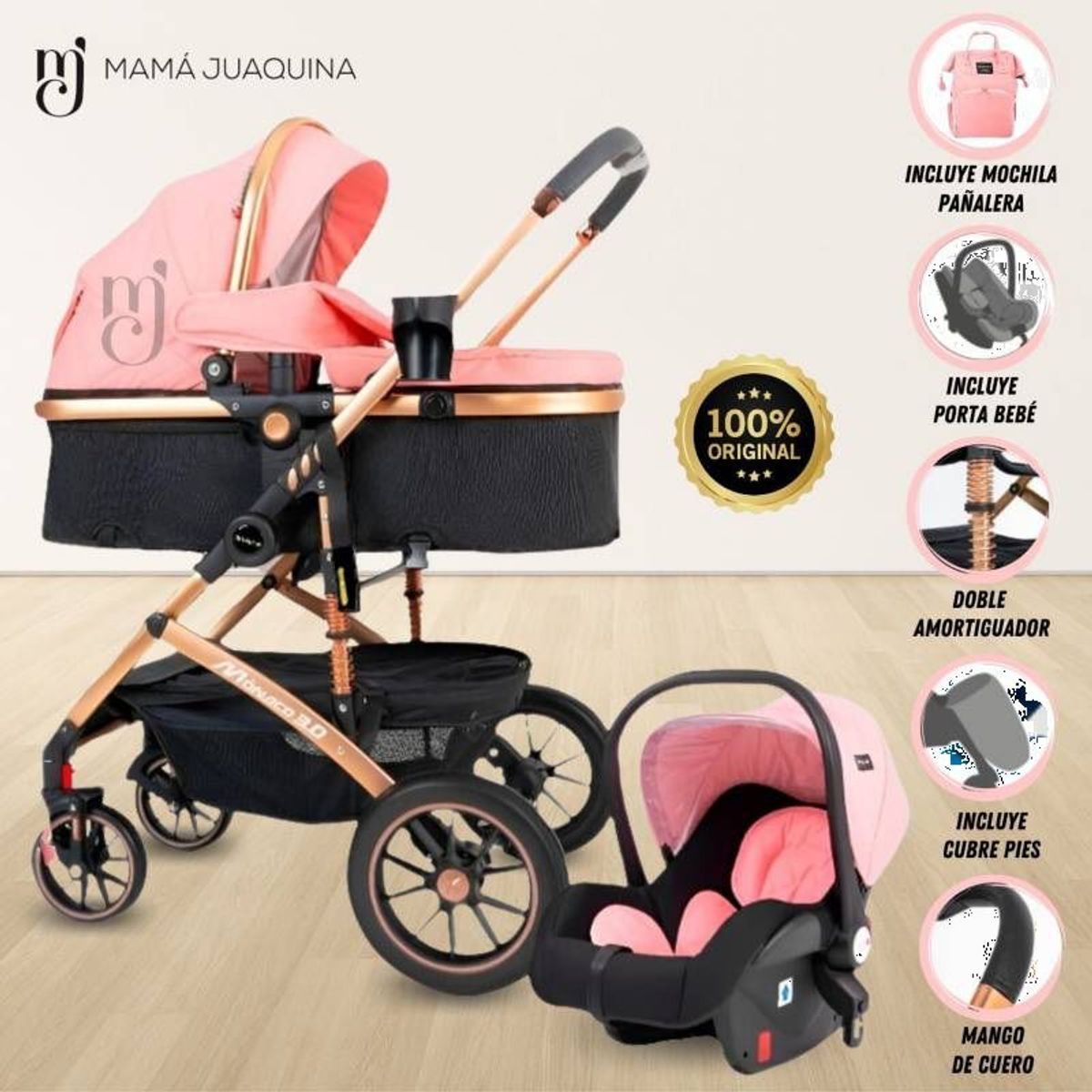HI BABY - Coche Mónaco con Porta bebe + Pañalera