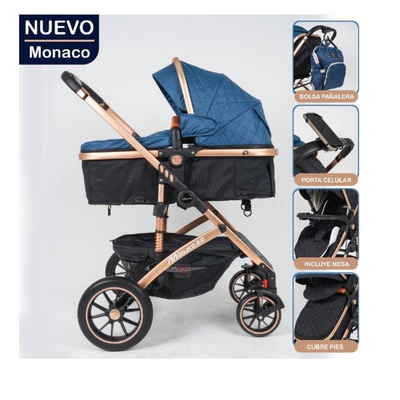 HI BABY - Coche Cuna Moises Monaco + Pañalera Rosado