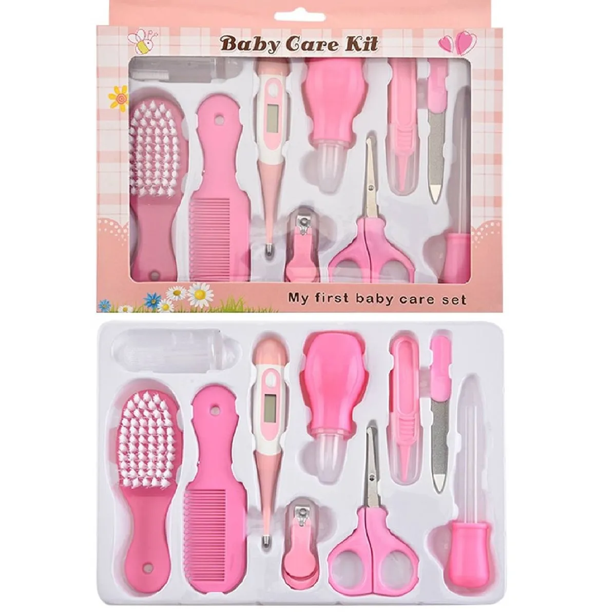 GENERICO - SET DE LIMPIEZA PARA BEBE CON TERMOMETRO ROSADO BABY CARE